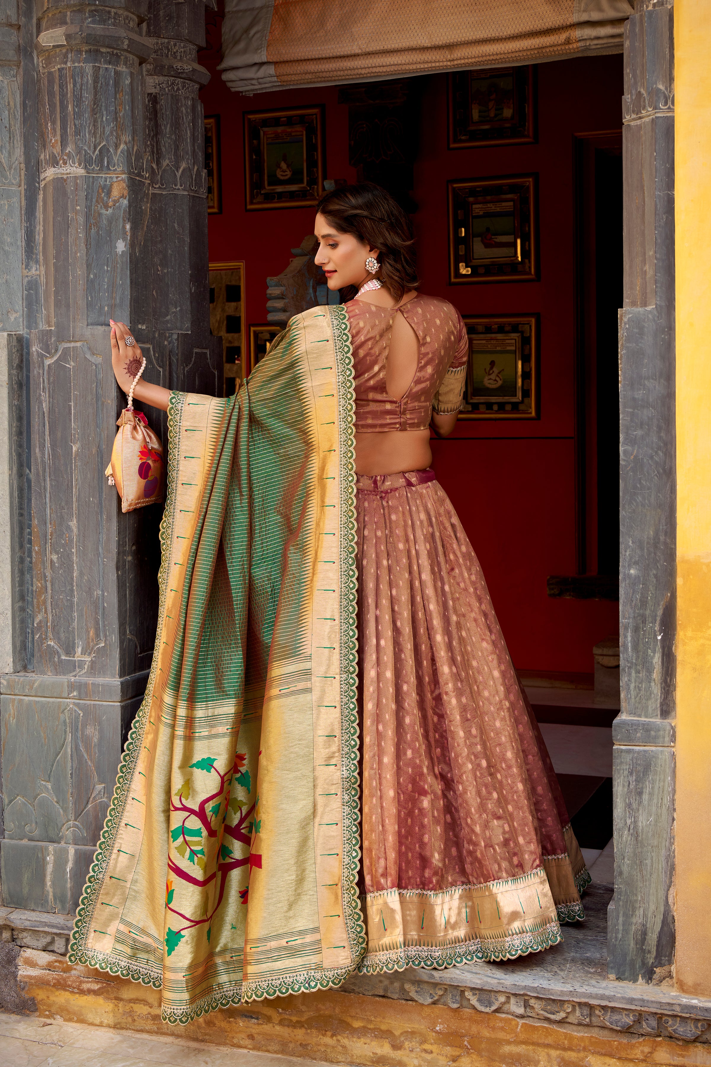 Organza Zari Weaving Lehenga With Paithani Dupatta