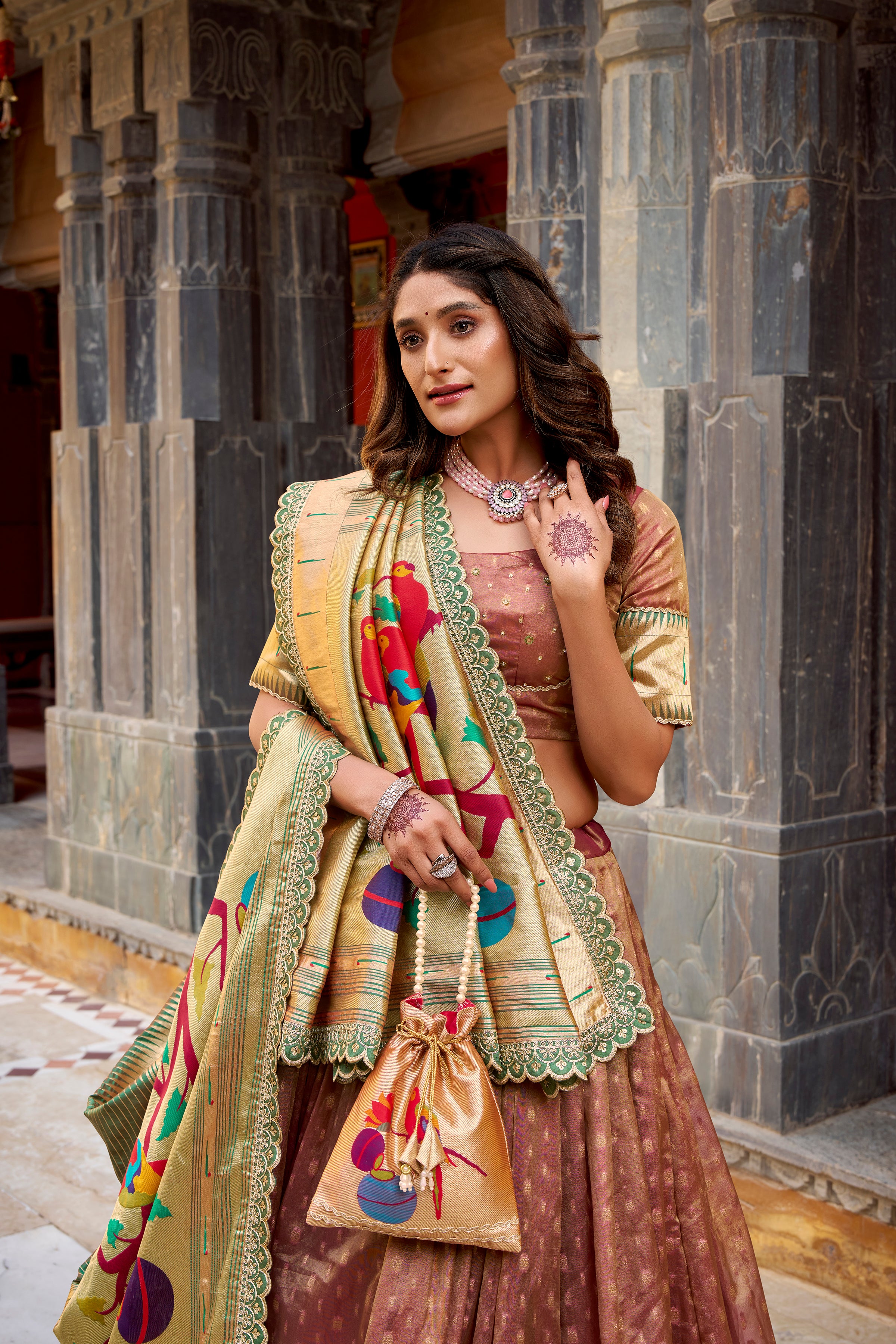 Organza Zari Weaving Lehenga With Paithani Dupatta