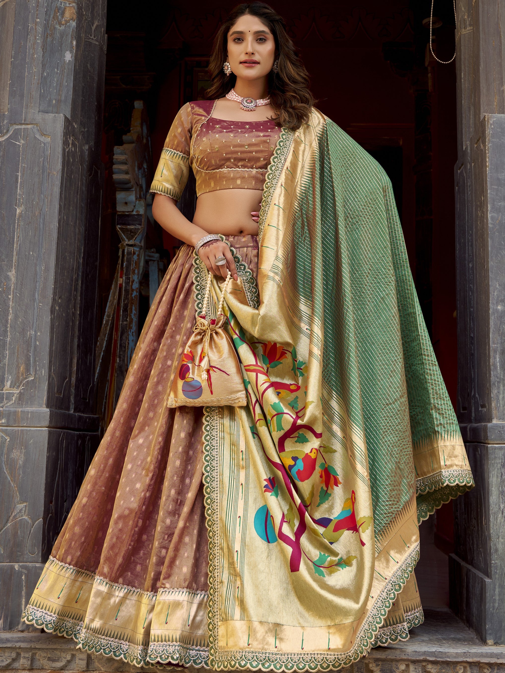 Organza Zari Weaving Lehenga With Paithani Dupatta