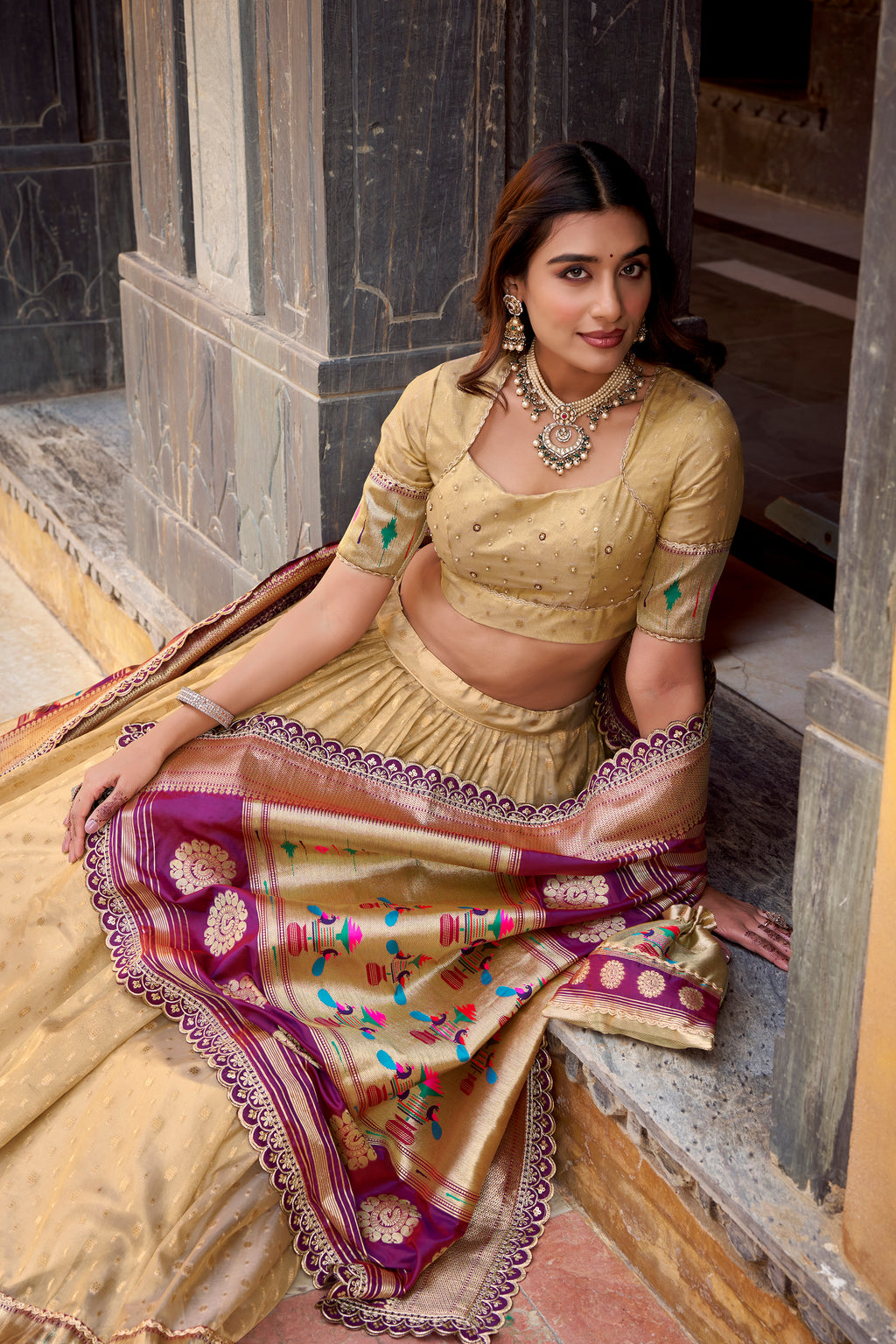 Organza Zari Weaving Lehenga With Paithani Dupatta