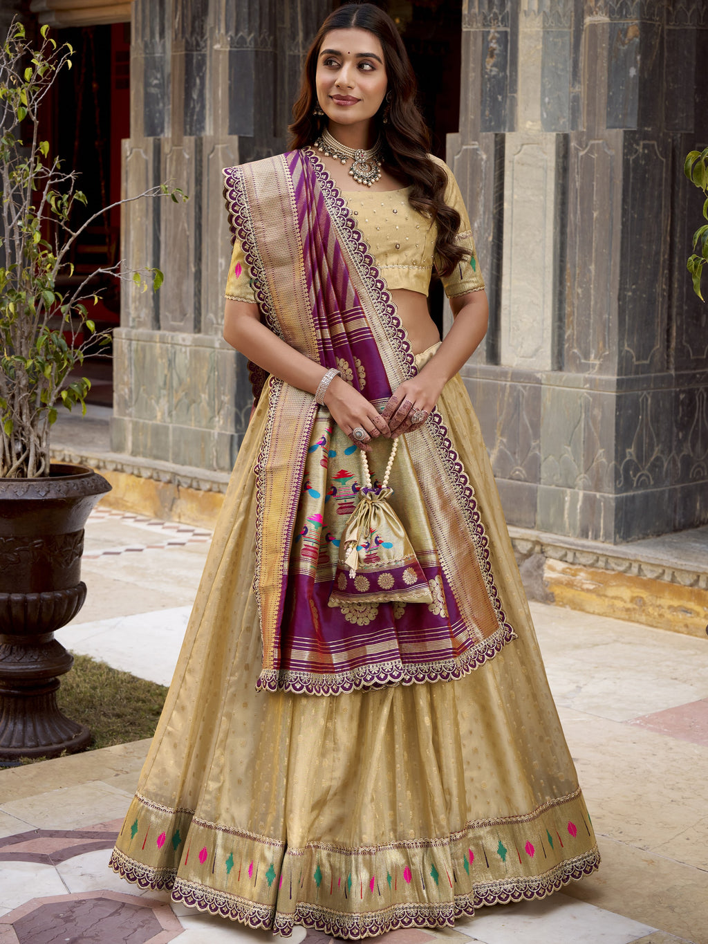 Organza Zari Weaving Lehenga With Paithani Dupatta