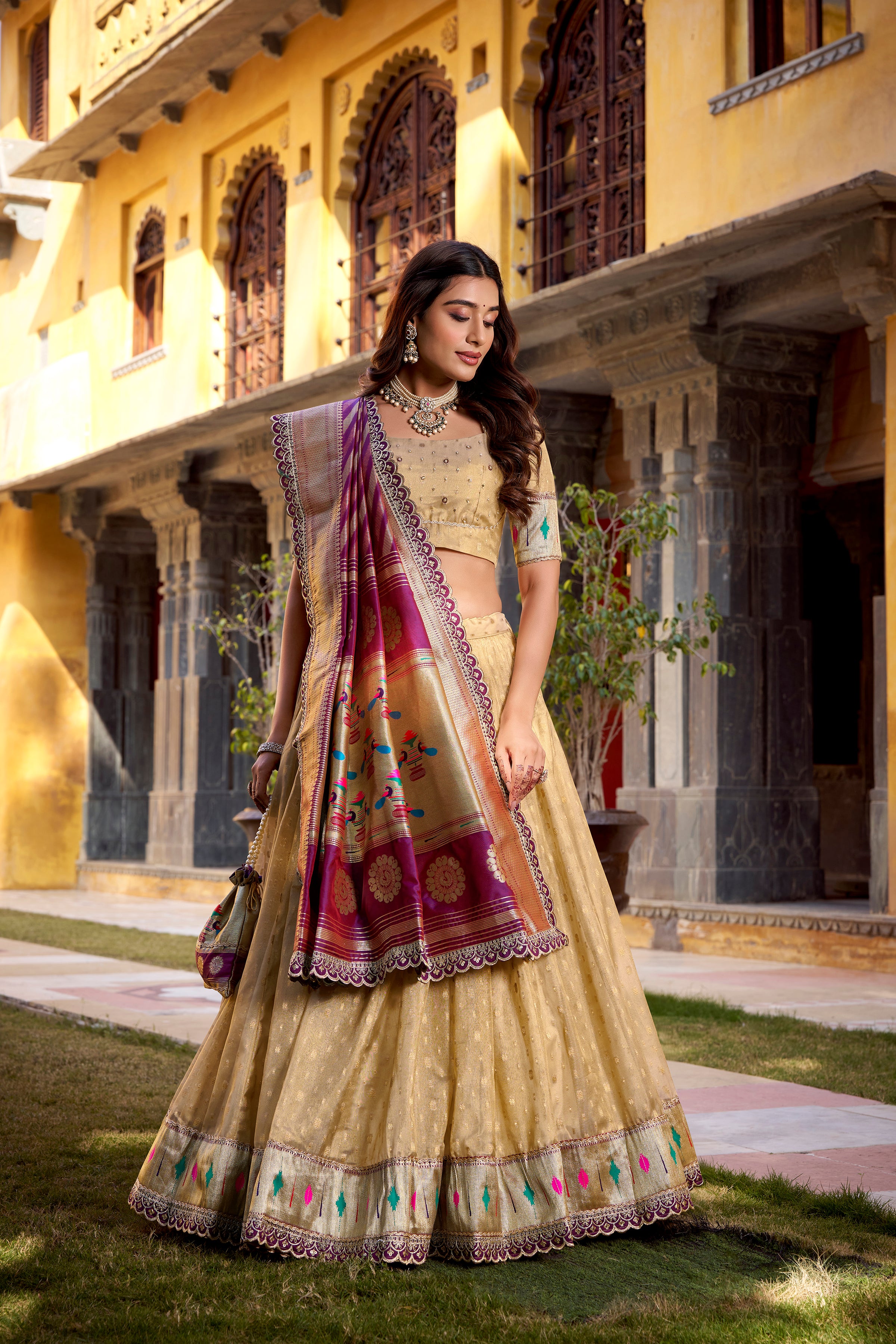 Organza Zari Weaving Lehenga With Paithani Dupatta