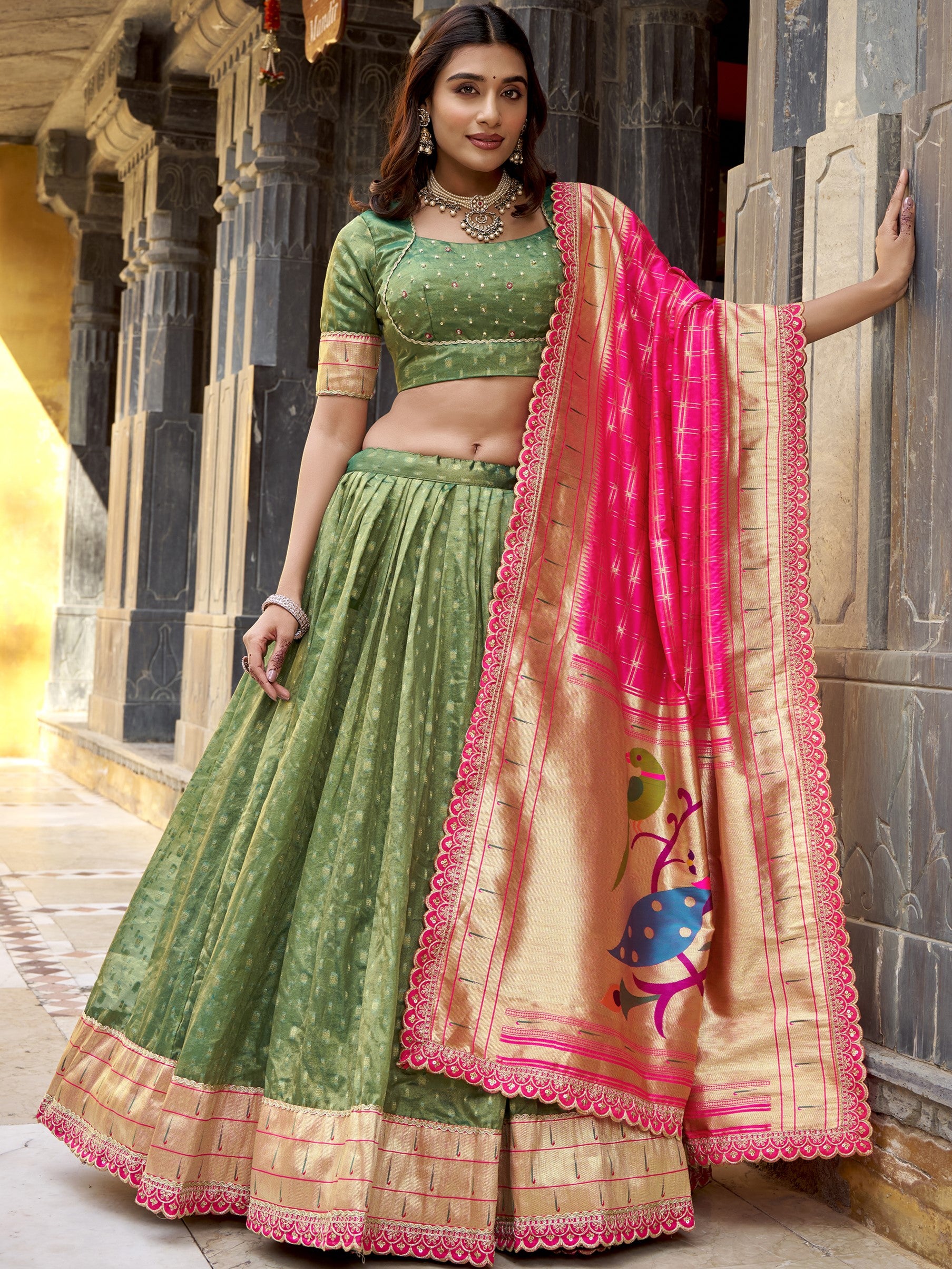 Organza Zari Weaving Lehenga With Paithani Dupatta
