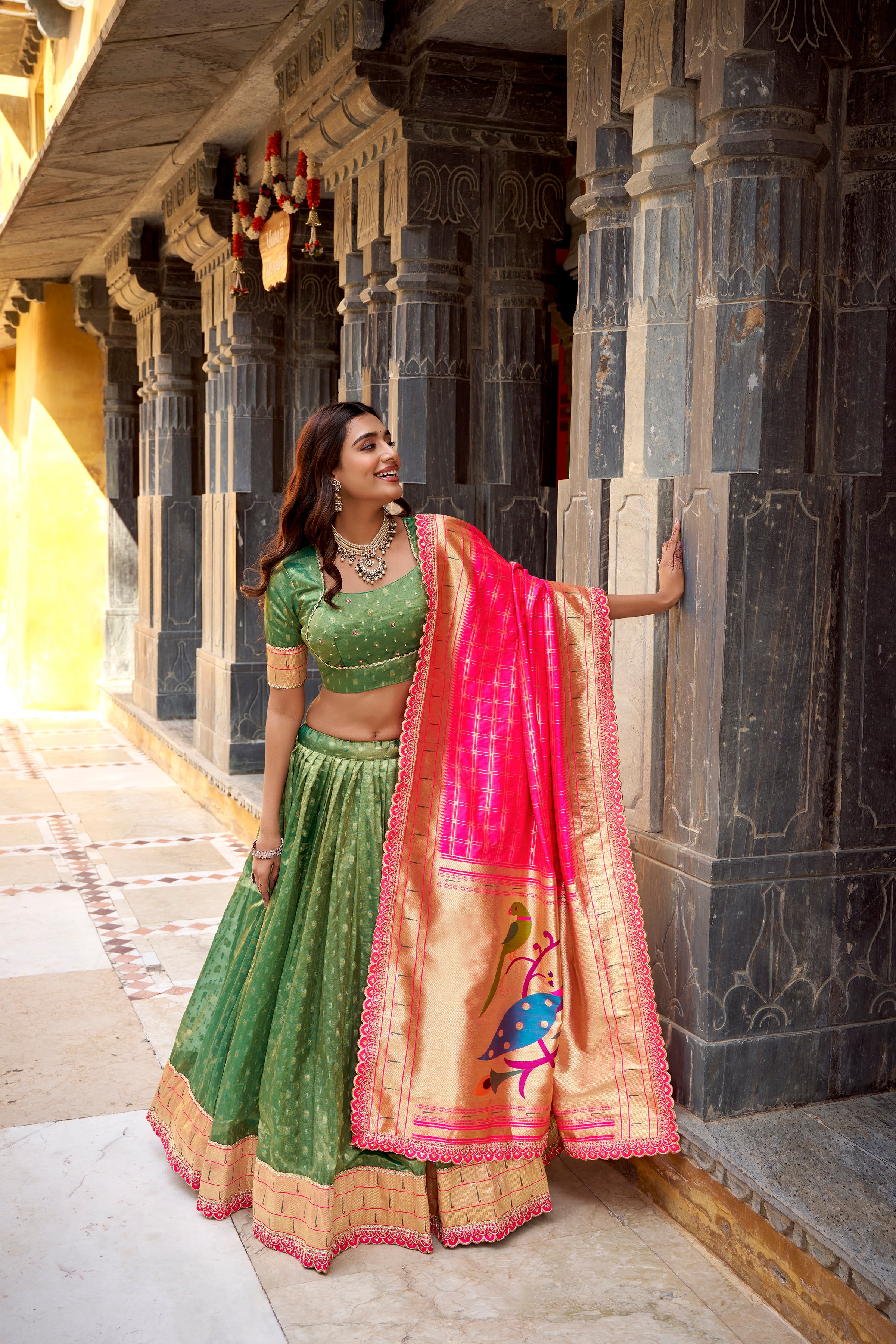 Organza Zari Weaving Lehenga With Paithani Dupatta