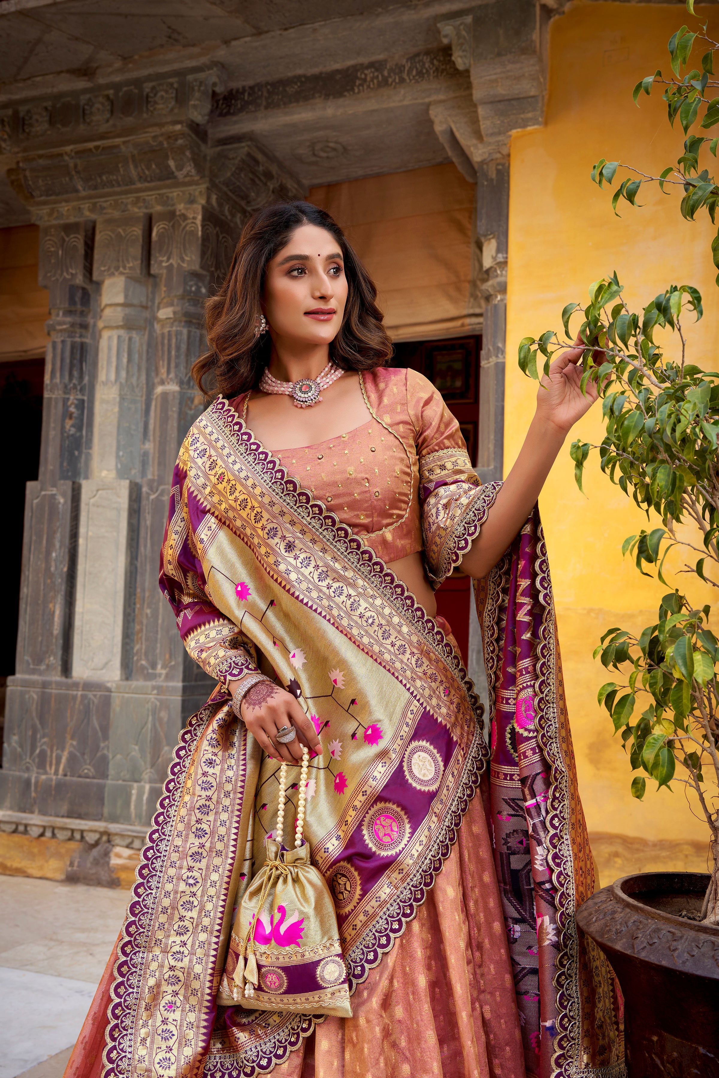 Organza Zari Weaving Lehenga With Paithani Dupatta