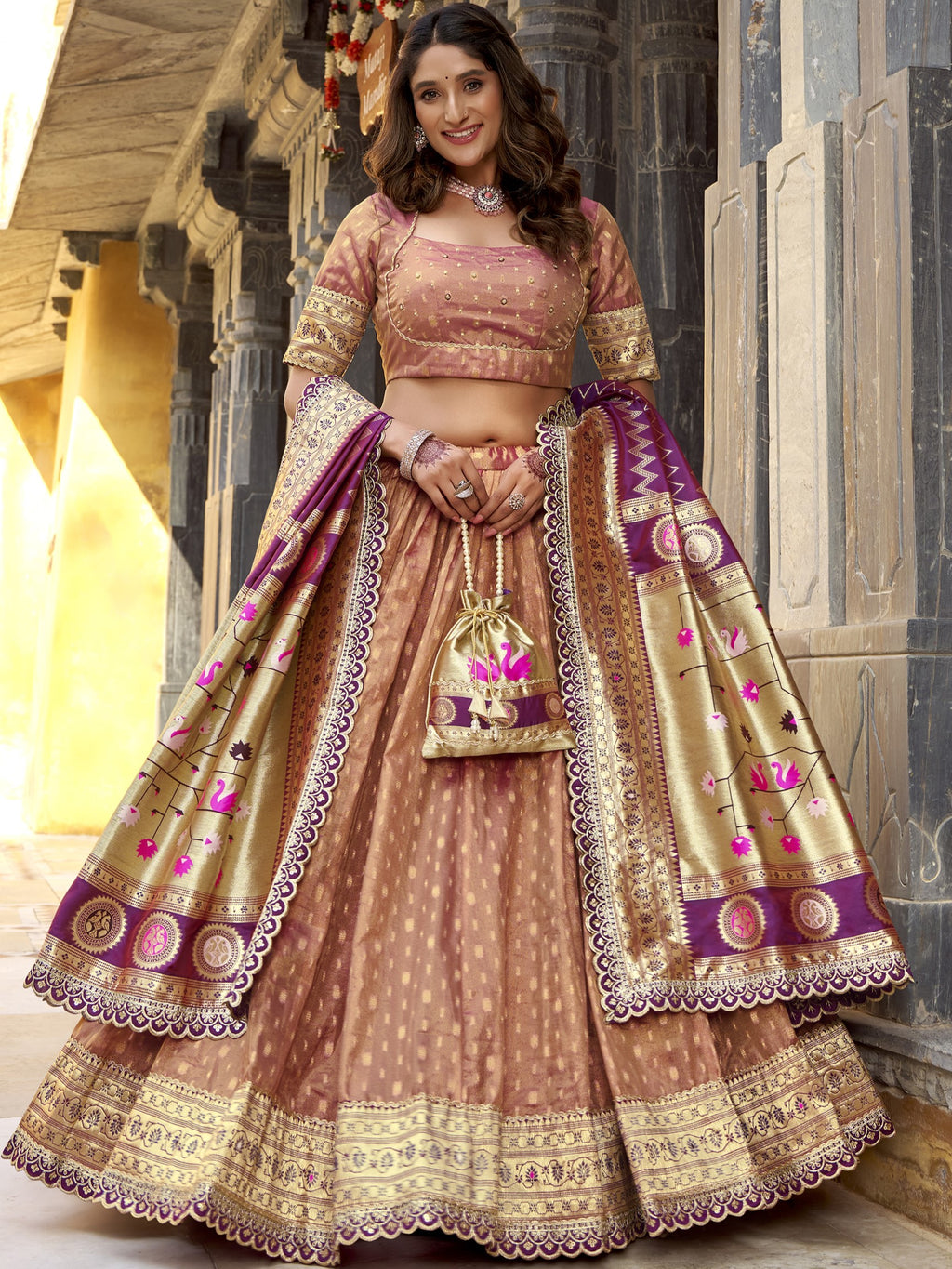 Organza Zari Weaving Lehenga With Paithani Dupatta