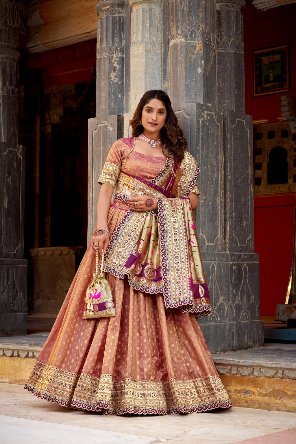 Organza Zari Weaving Lehenga With Paithani Dupatta