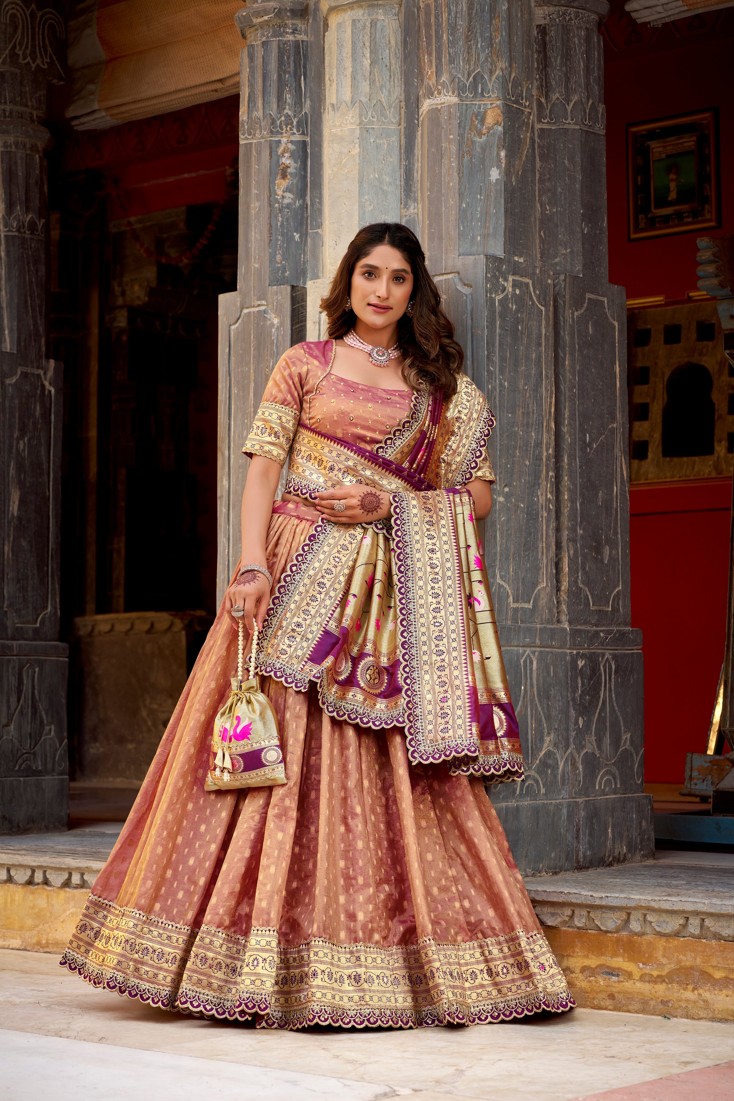 Organza Zari Weaving Lehenga With Paithani Dupatta