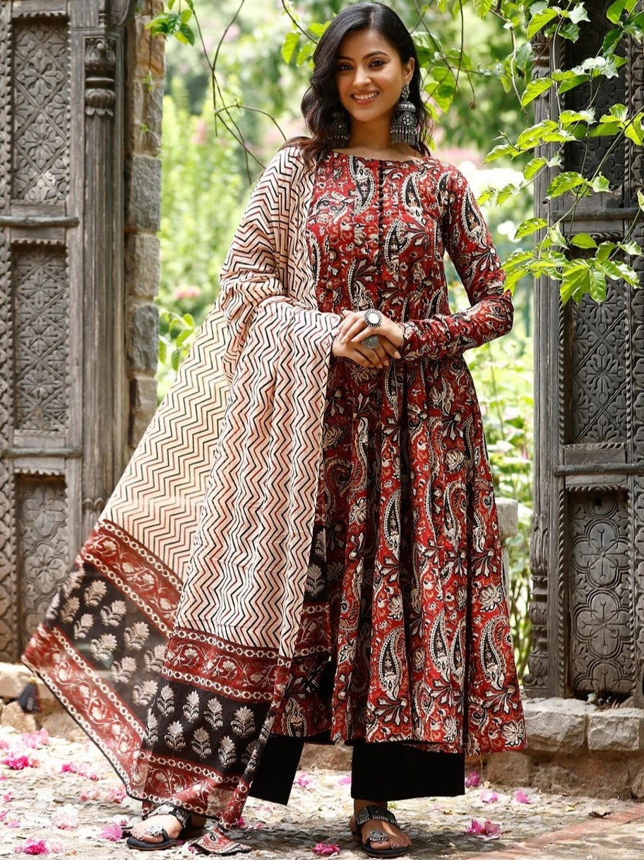 Cotton Printed Kurti-Pant With Dupatta