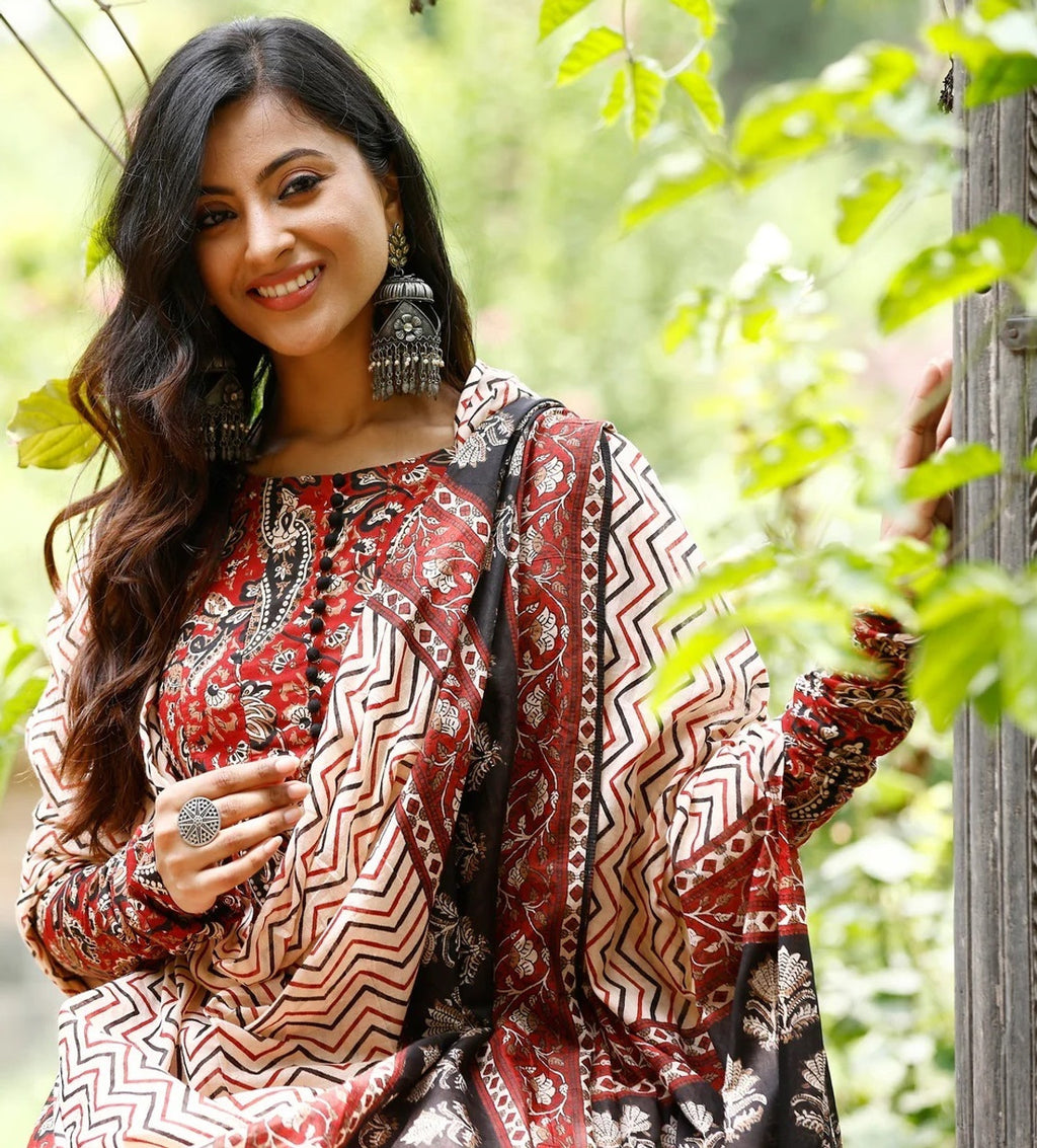 Cotton Printed Kurti-Pant With Dupatta