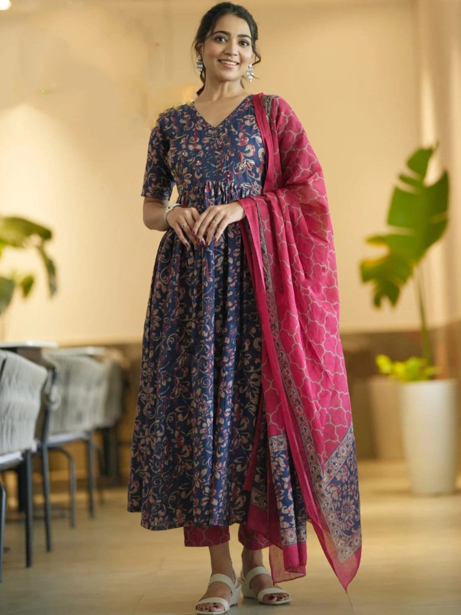 Rayon Printed Kurti-Pant With Dupatta