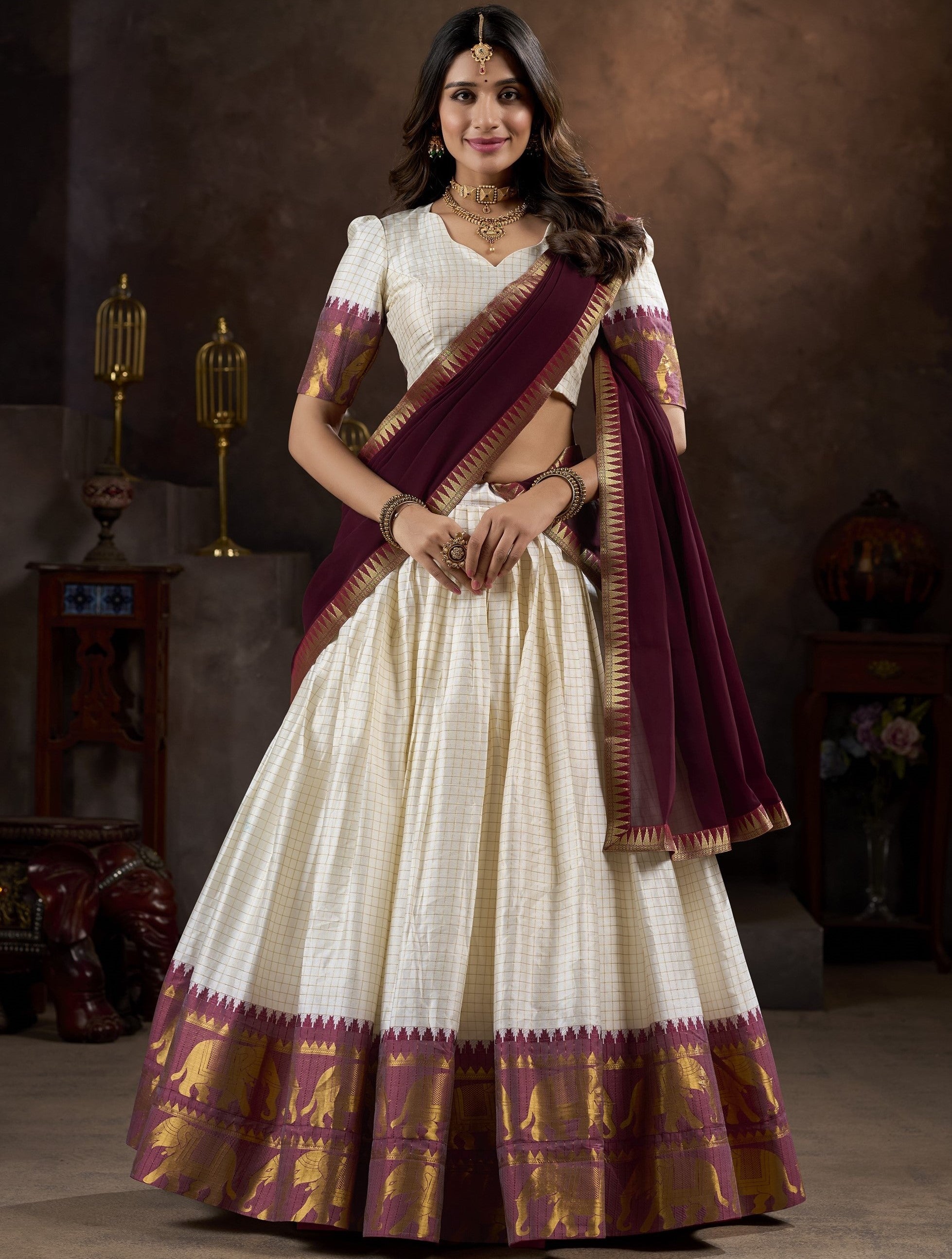 Poly Cotton Chex Lehenga For Women