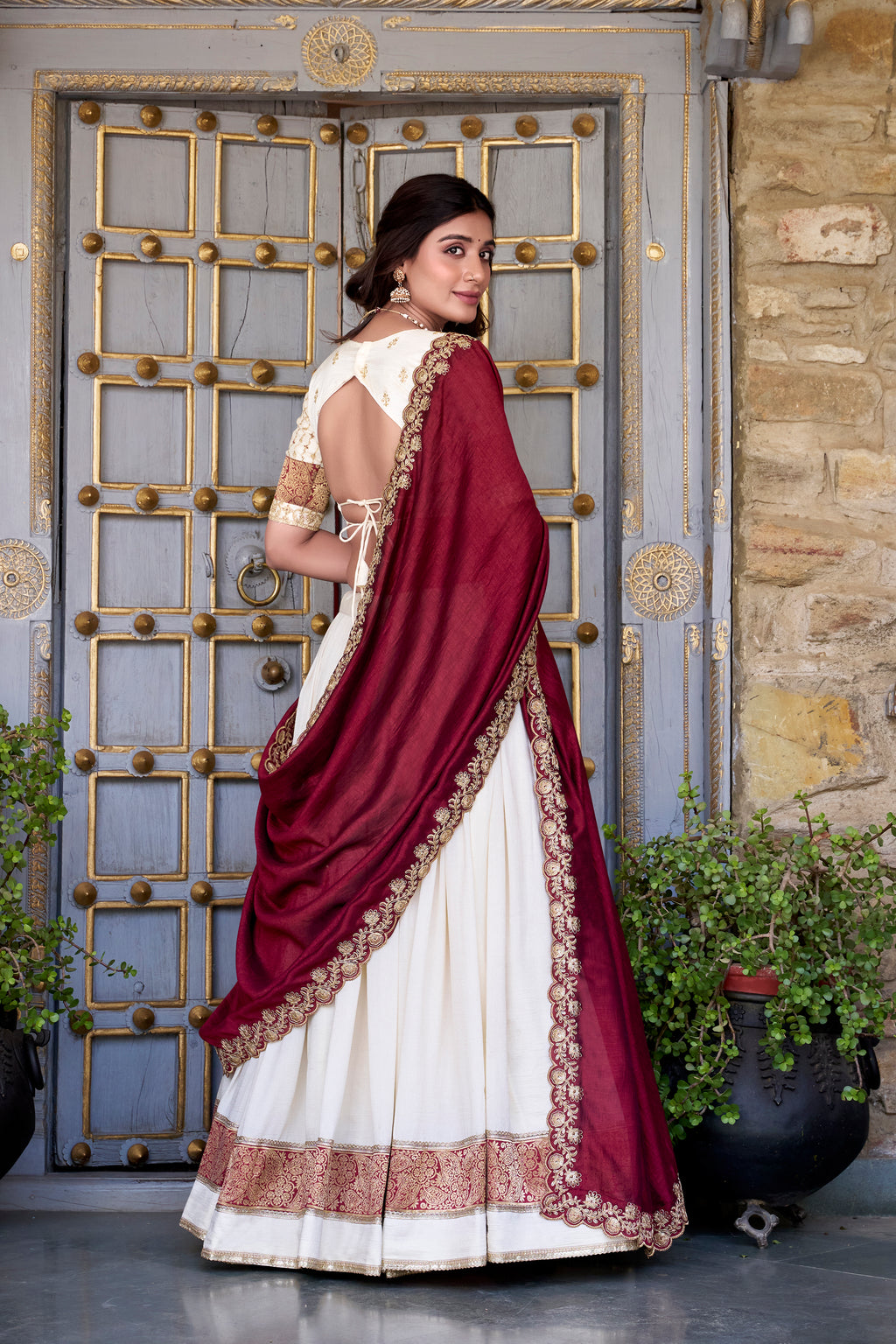 Vichitra Silk Thread Embroidered Lehenga With Dupatta