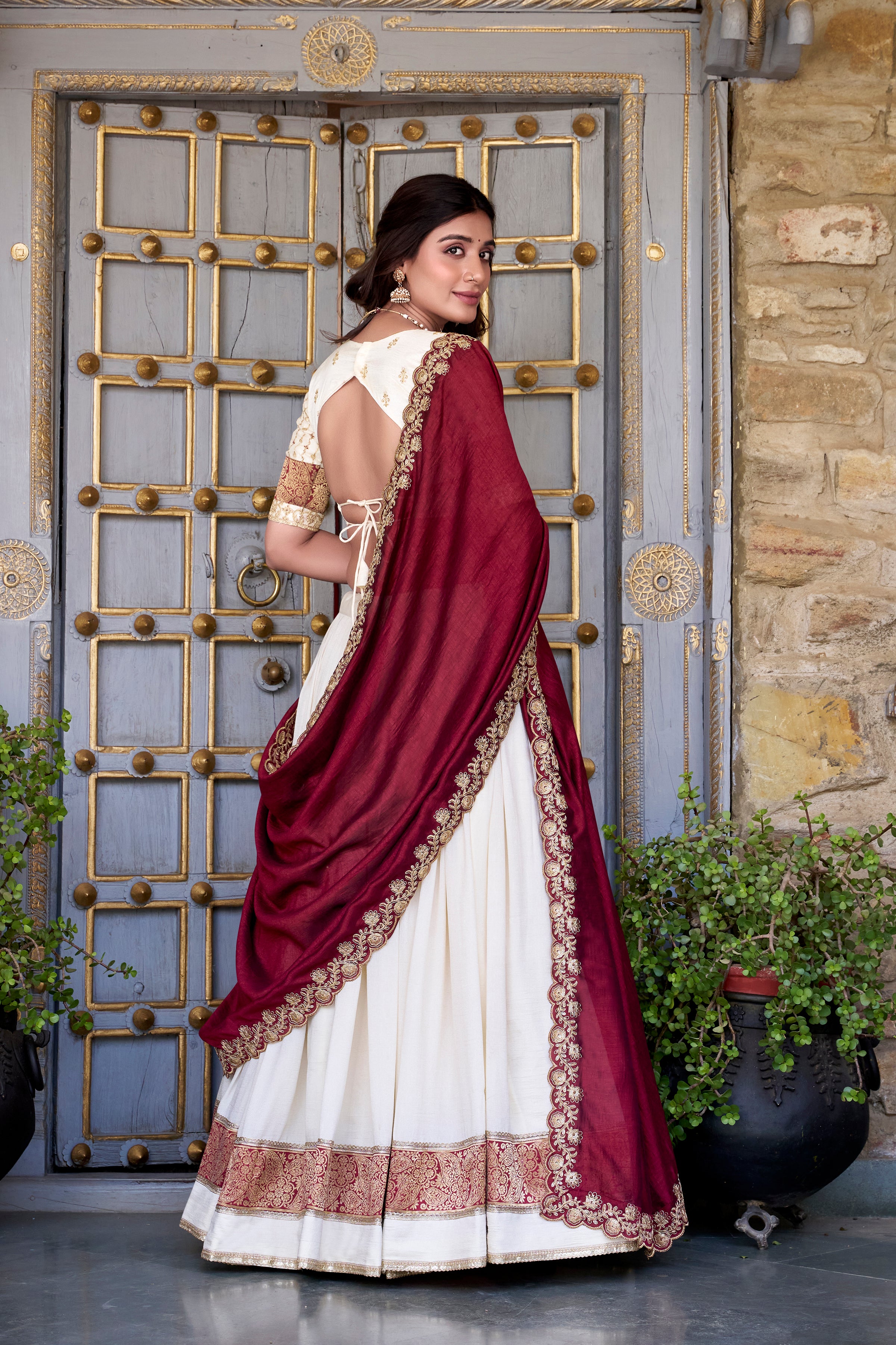 Vichitra Silk Thread Embroidered Lehenga With Dupatta