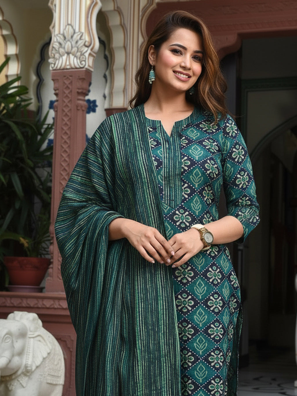 Rayon Printed Kurti-Pant With Dupatta