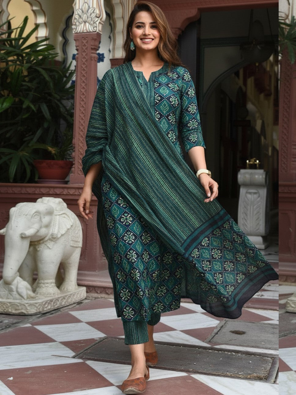 Rayon Printed Kurti-Pant With Dupatta