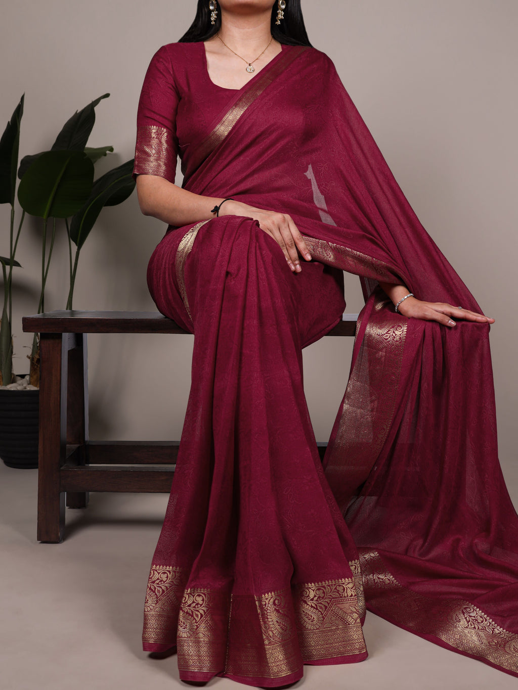 Marsh Mallow Zari Weaving Saree For Women