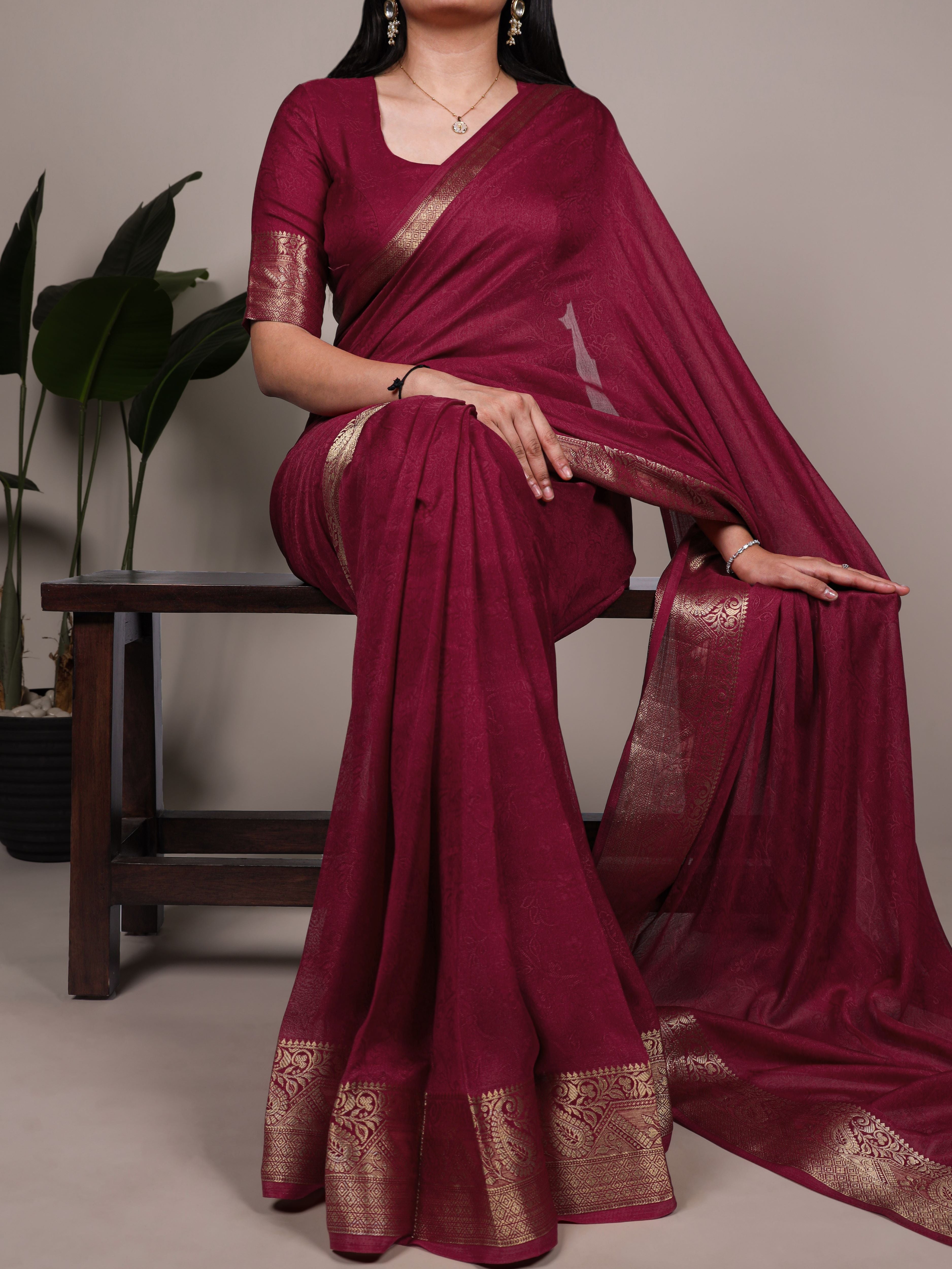 Marsh Mallow Zari Weaving Saree For Women