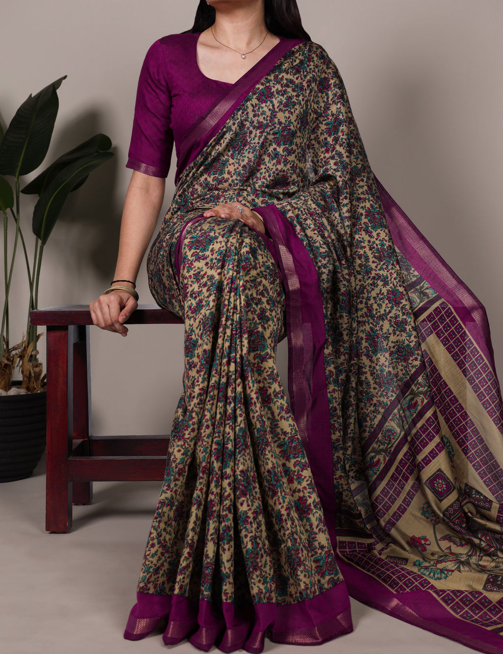Chanderi Printed Zari Weaving Saree
