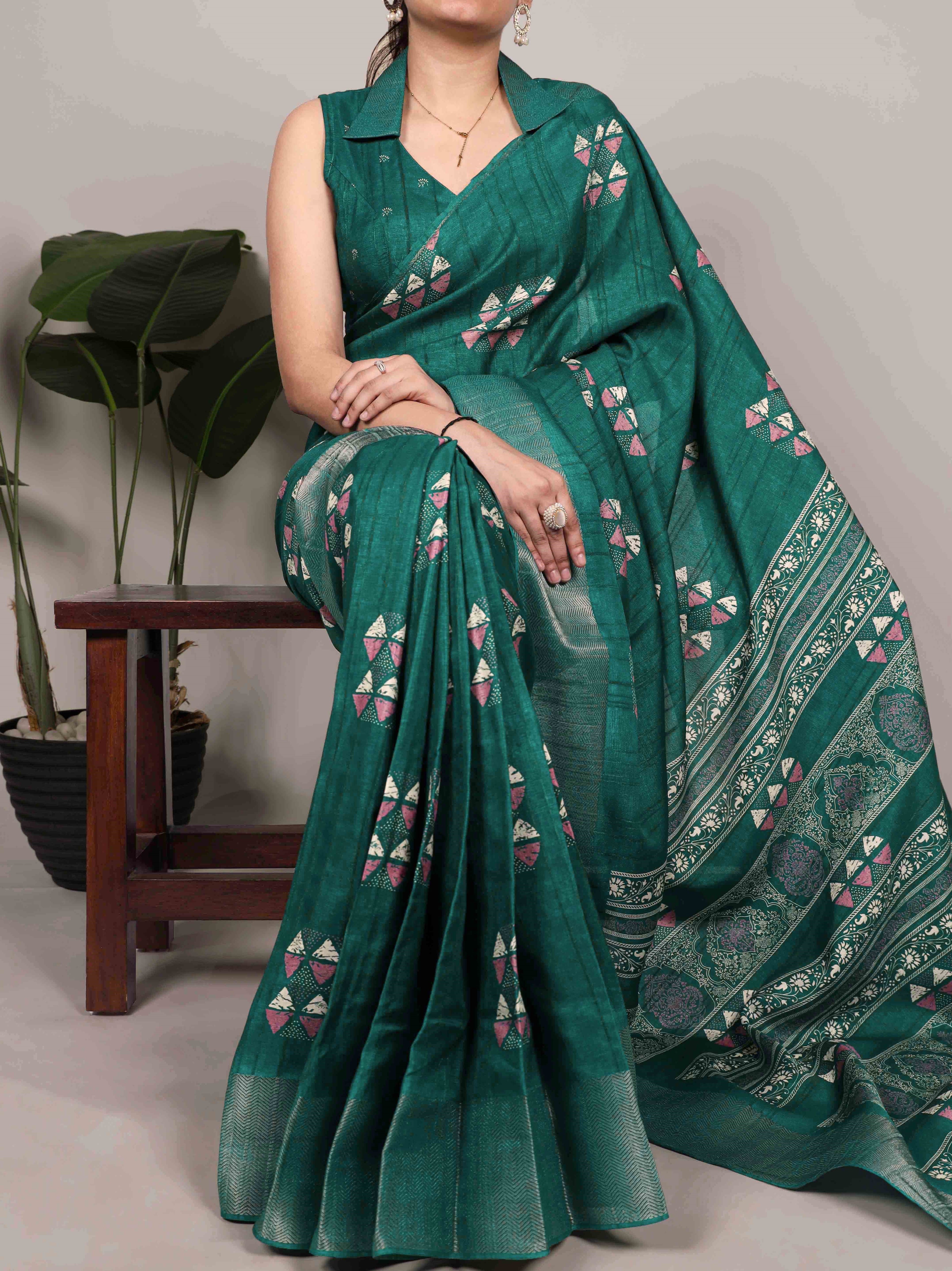 Slub Silk Printed Saree
