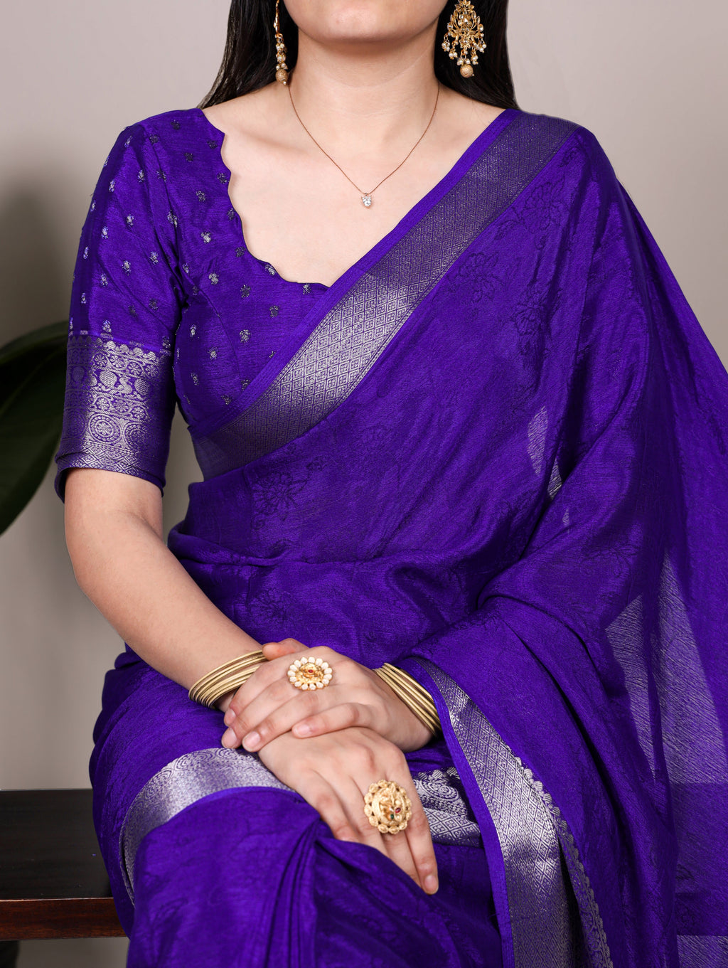 Chinon Self Printed Zari Weaving Saree