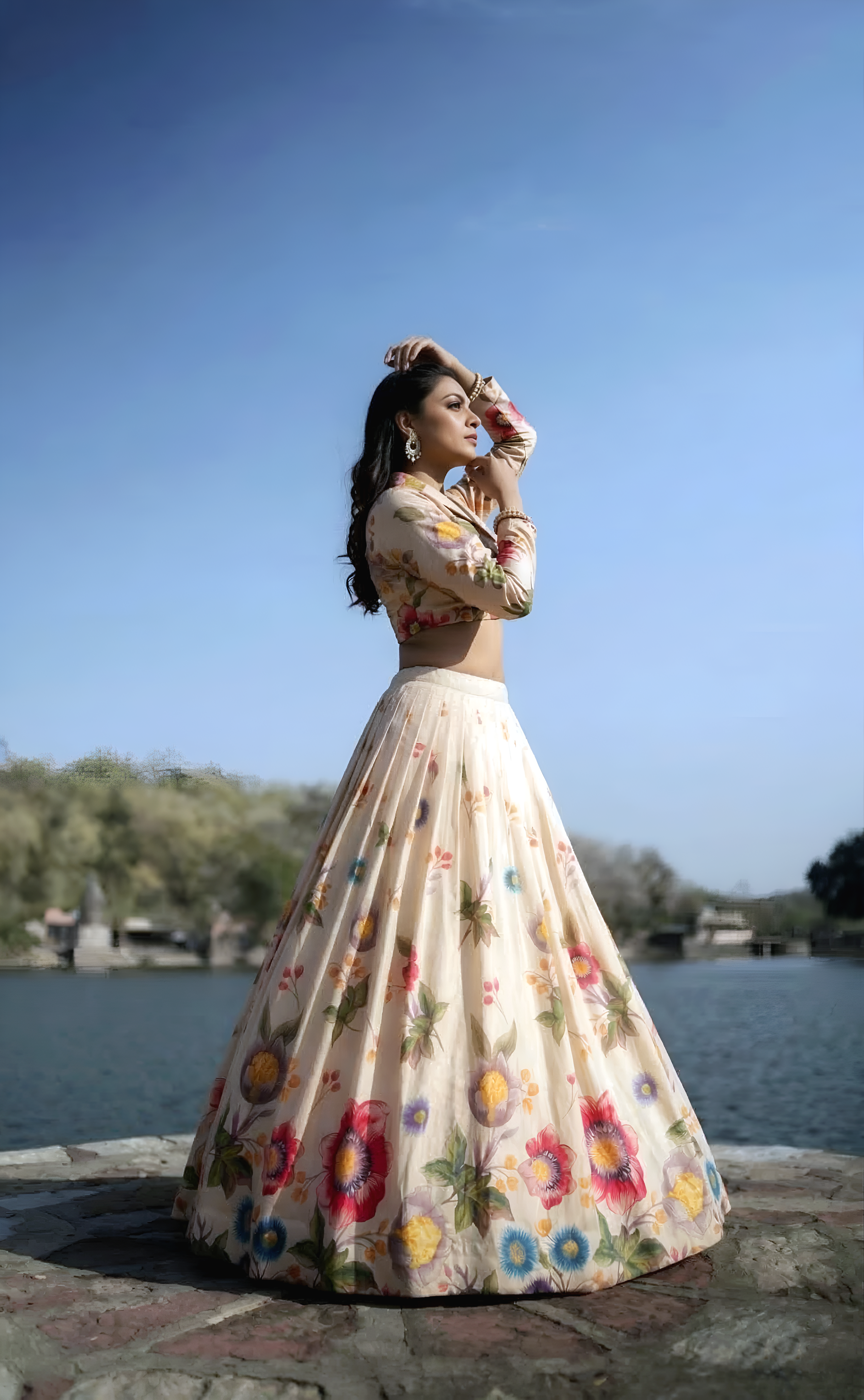 Tussar Silk Floral Printed Lehenga