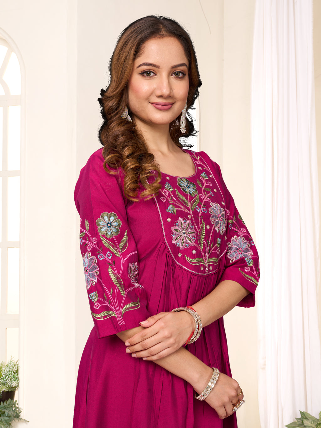 Roman Silk Hand Work Kurti-Pant With Heavy Chanderi Dupatta