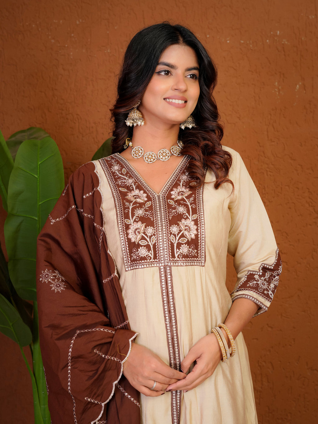 Roman Silk Embroidered Kurti Palazzo With Dupatta