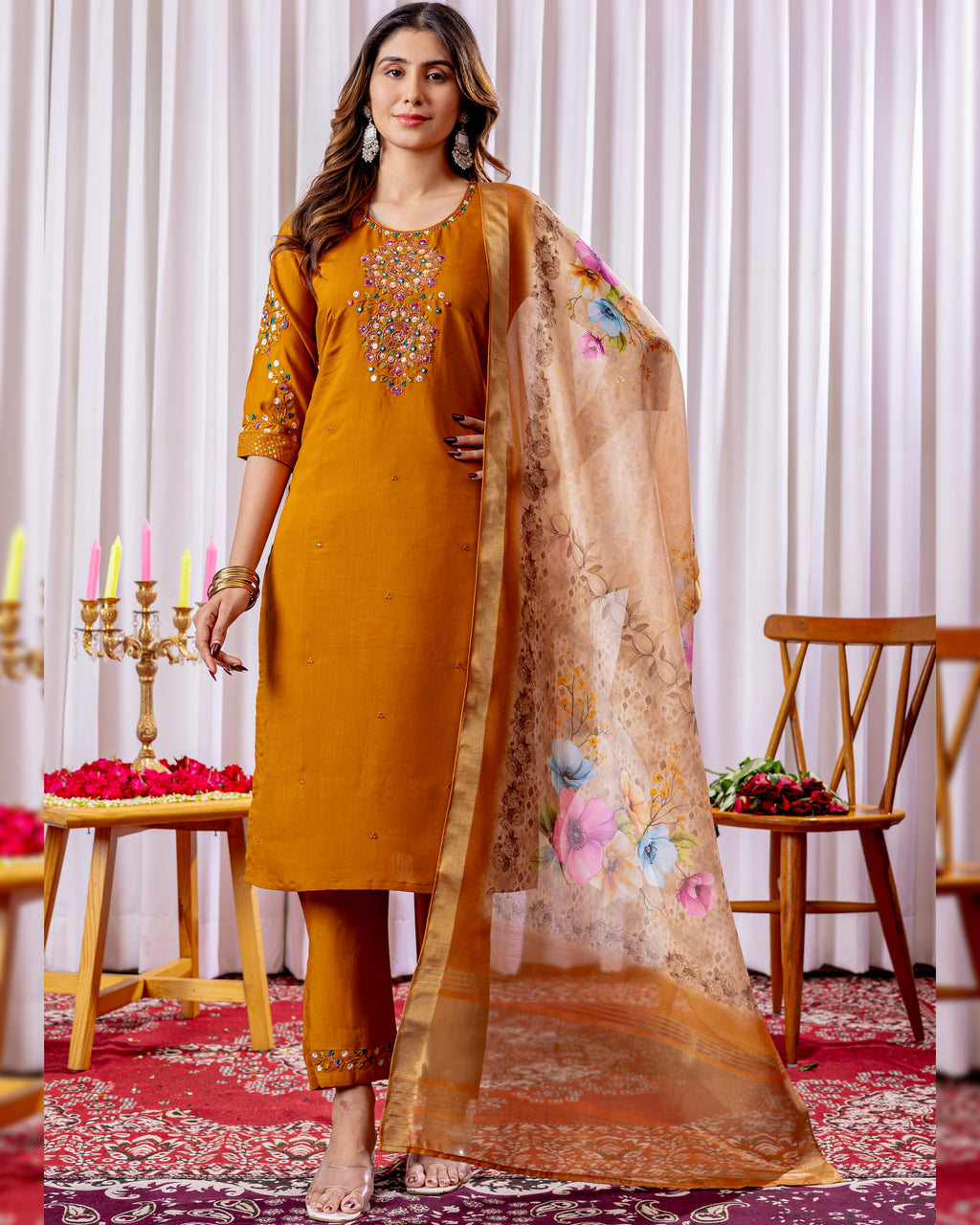 Viscose Silk Top Bottom Set For Women