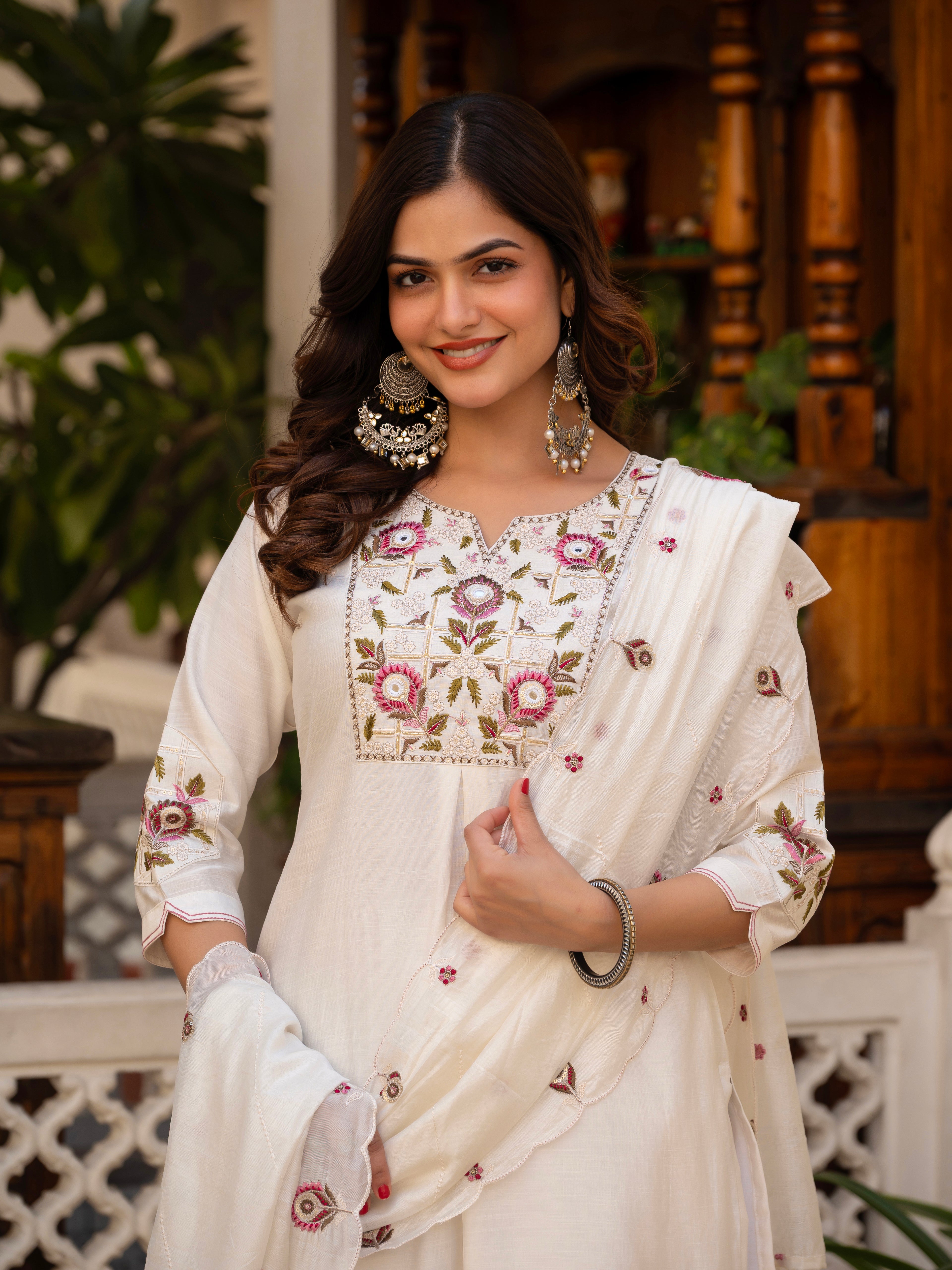 Pure Viscose Multi Embroidered kurti-Pant With Dupatta