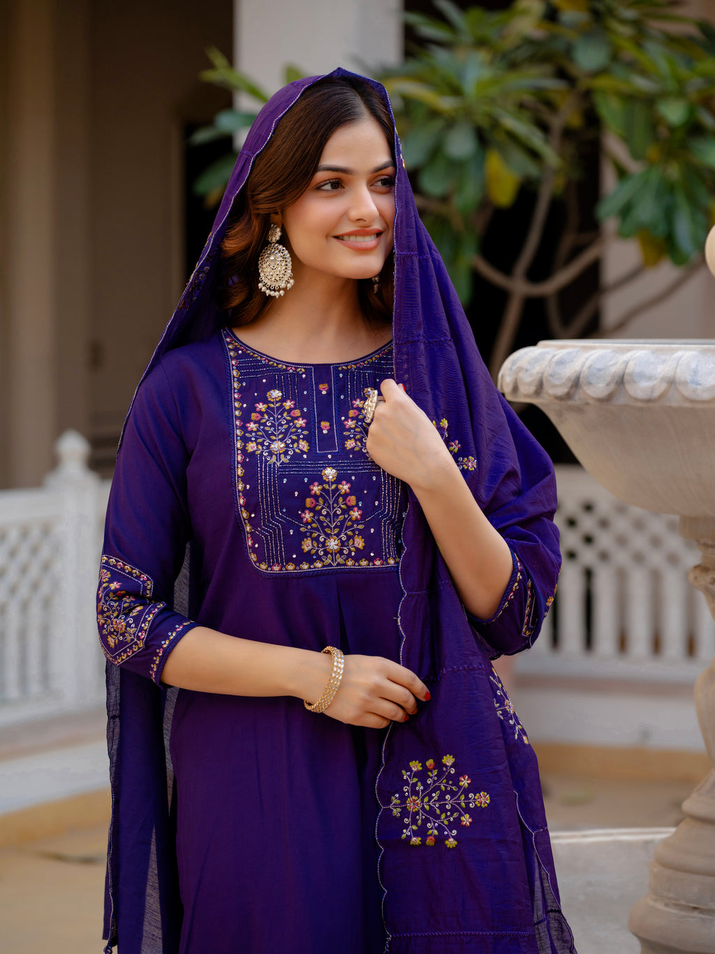 Pure Viscose Multi Embroidered kurti-Pant With Dupatta