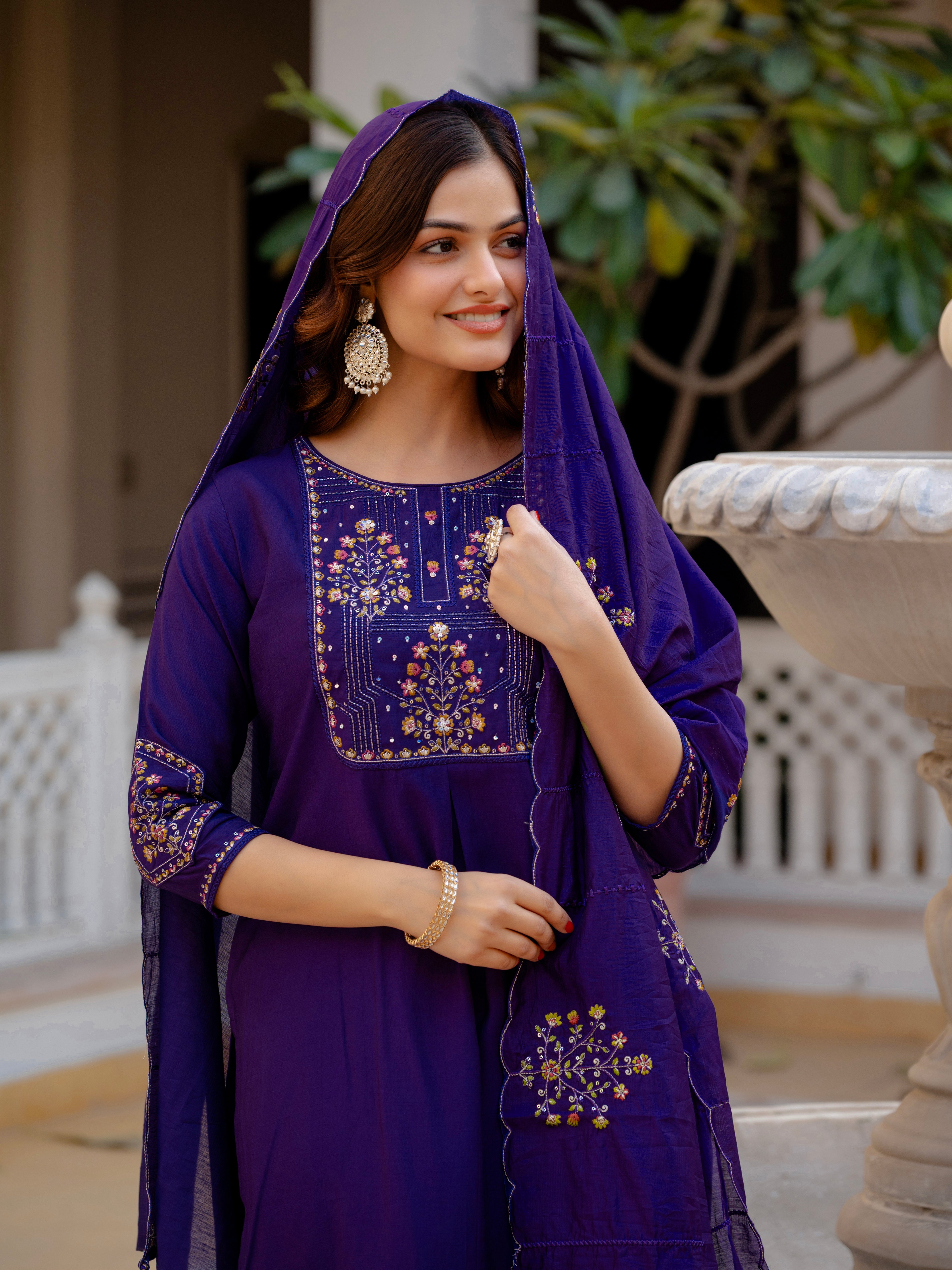 Pure Viscose Multi Embroidered kurti-Pant With Dupatta