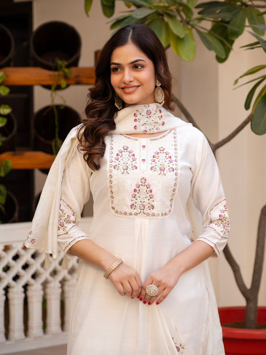 Pure Viscose Multi Embroidered kurti-Pant With Dupatta