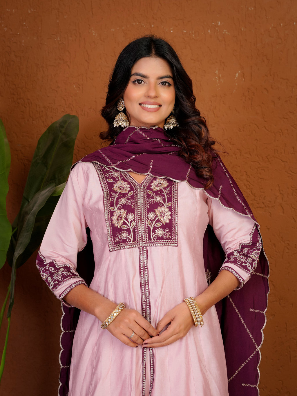 Roman Silk Embroidered Kurti Palazzo With Dupatta