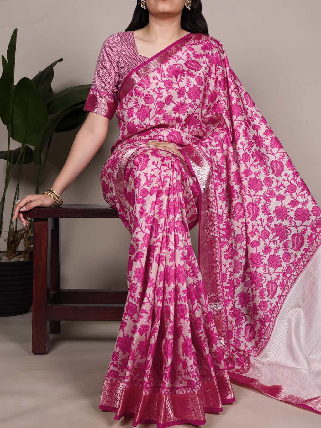 Tussar Silk Printed Saree For Women