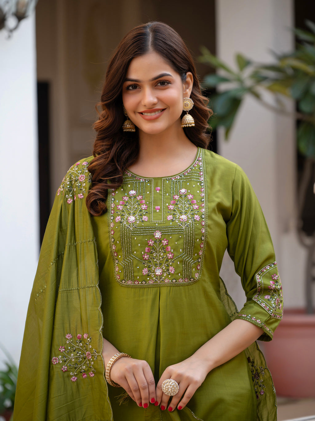 Pure Viscose Multi Embroidered kurti-Pant With Dupatta