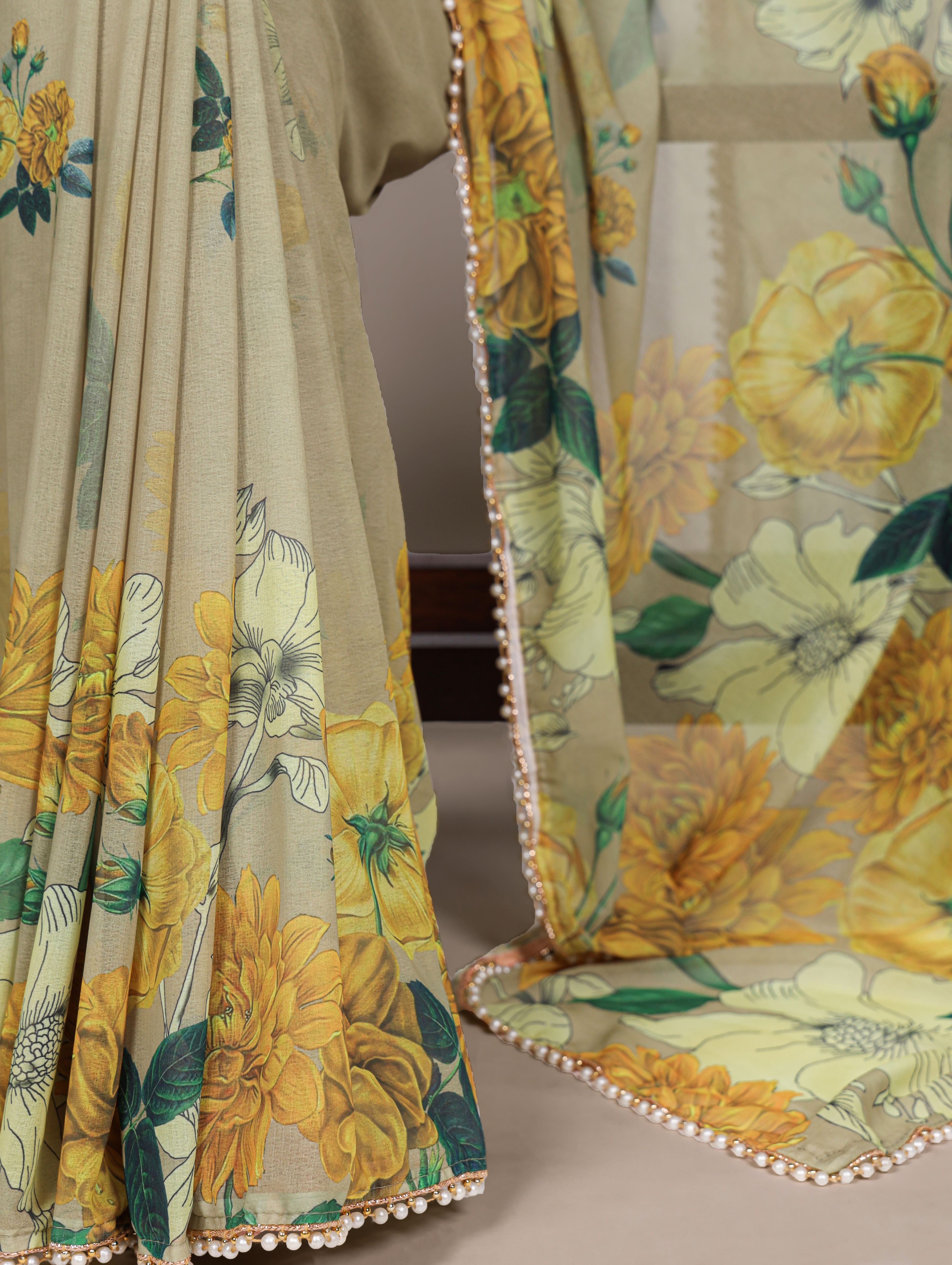 Weightless Marble Floral Printed Saree