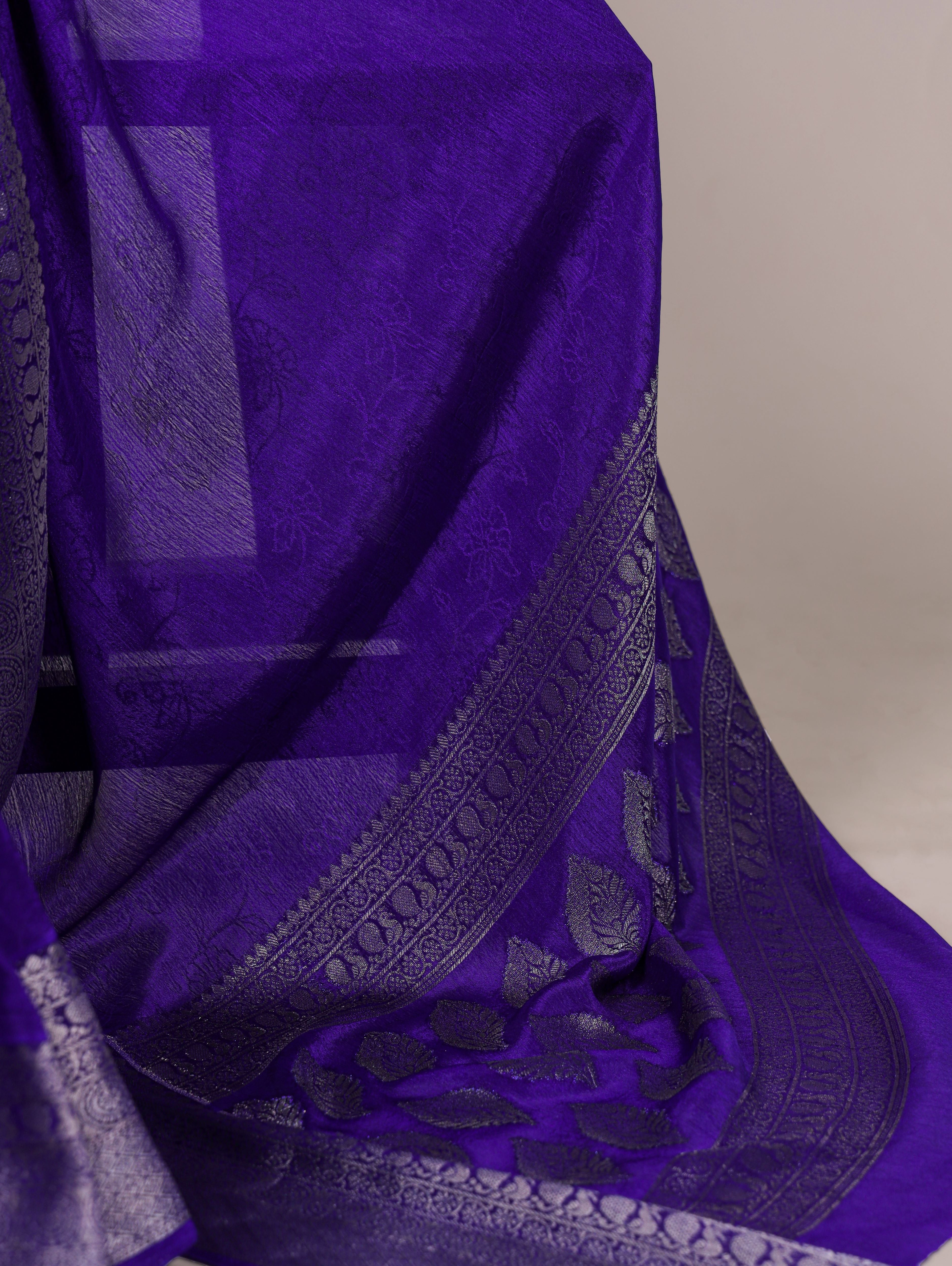 Chinon Self Printed Zari Weaving Saree
