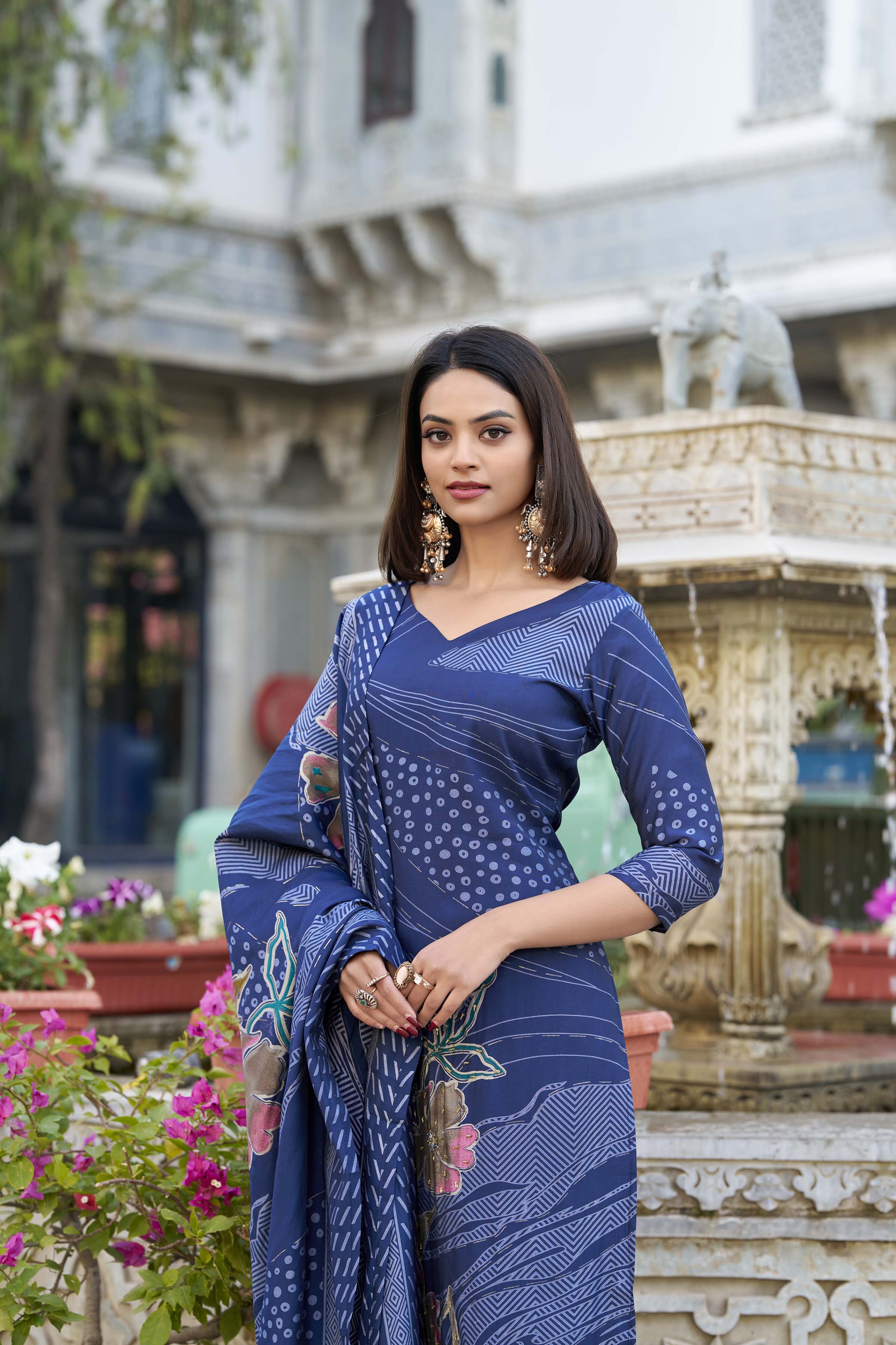 Roman Silk Floral Printed Kurti-Pant With Dupatta