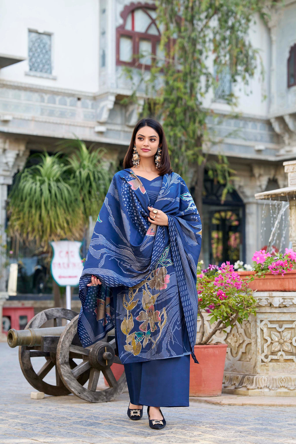 Roman Silk Floral Printed Kurti-Pant With Dupatta