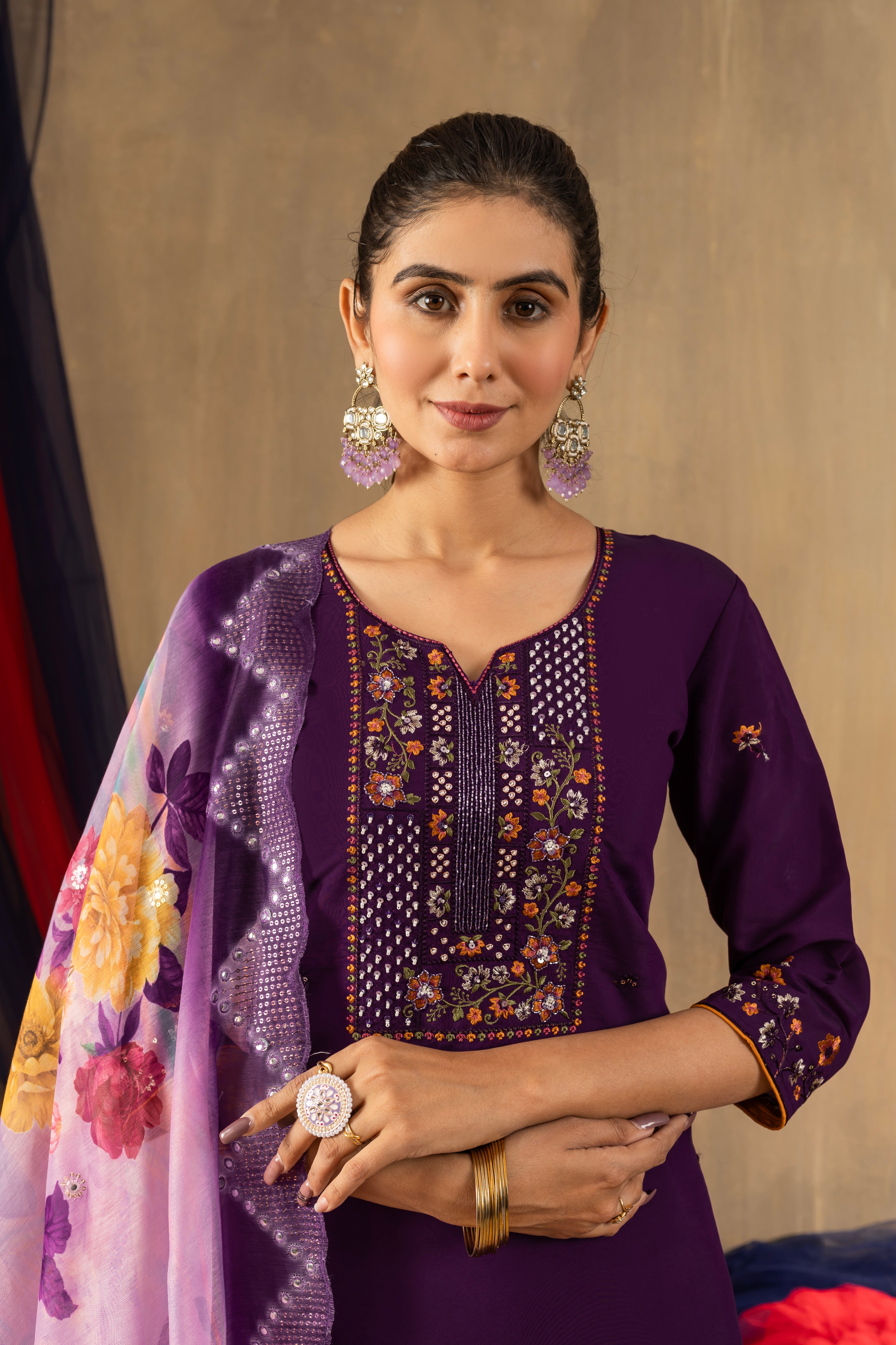 Roman Silk Top Bottom Set For Women