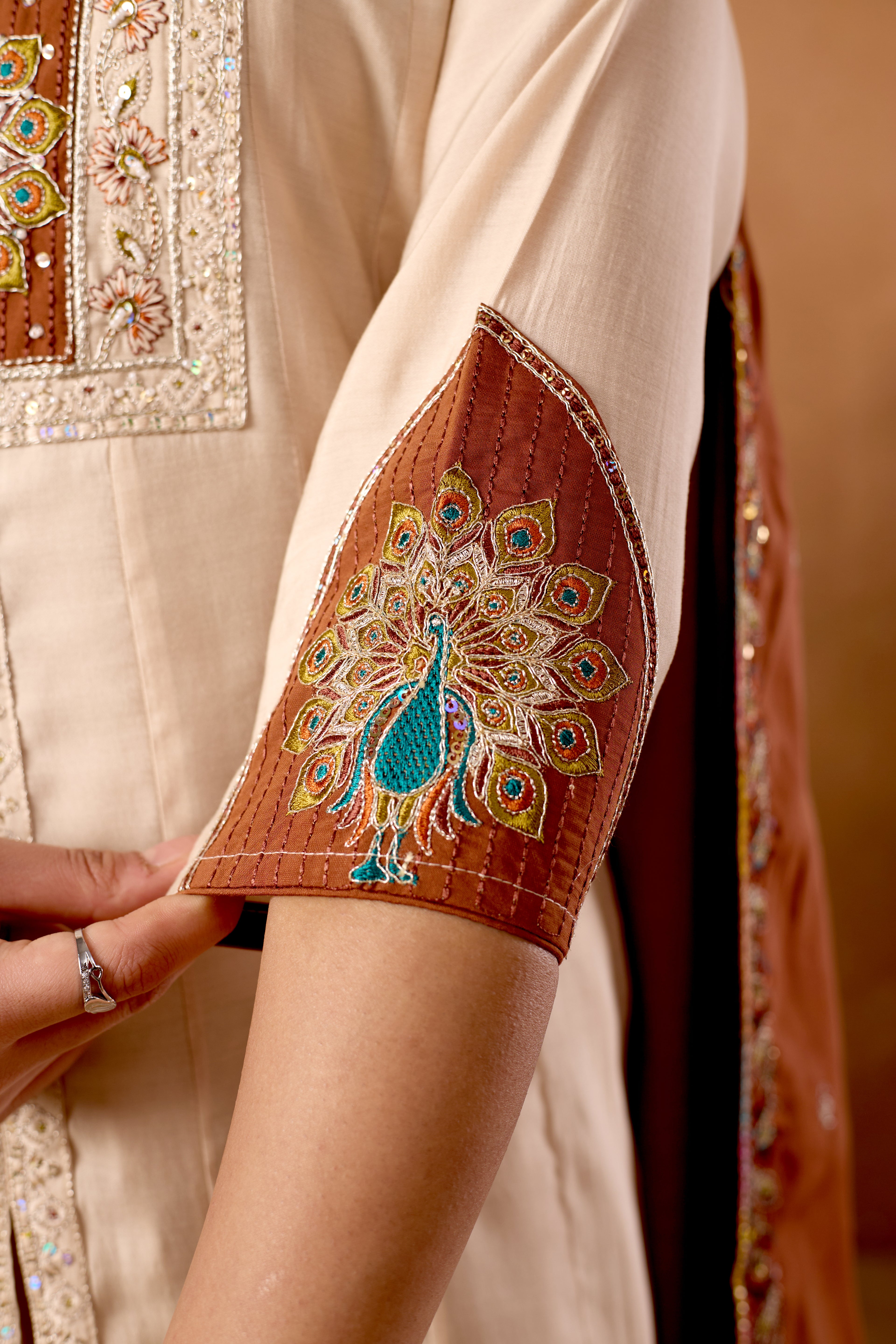 Silk Multi Thread Embroidered Kurti Palazzo With Dupatta