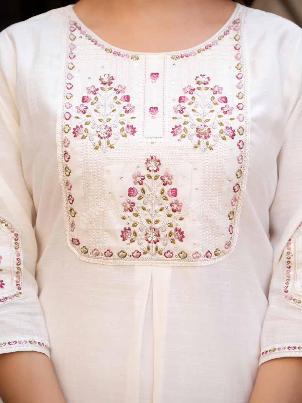 Pure Viscose Multi Embroidered kurti-Pant With Dupatta