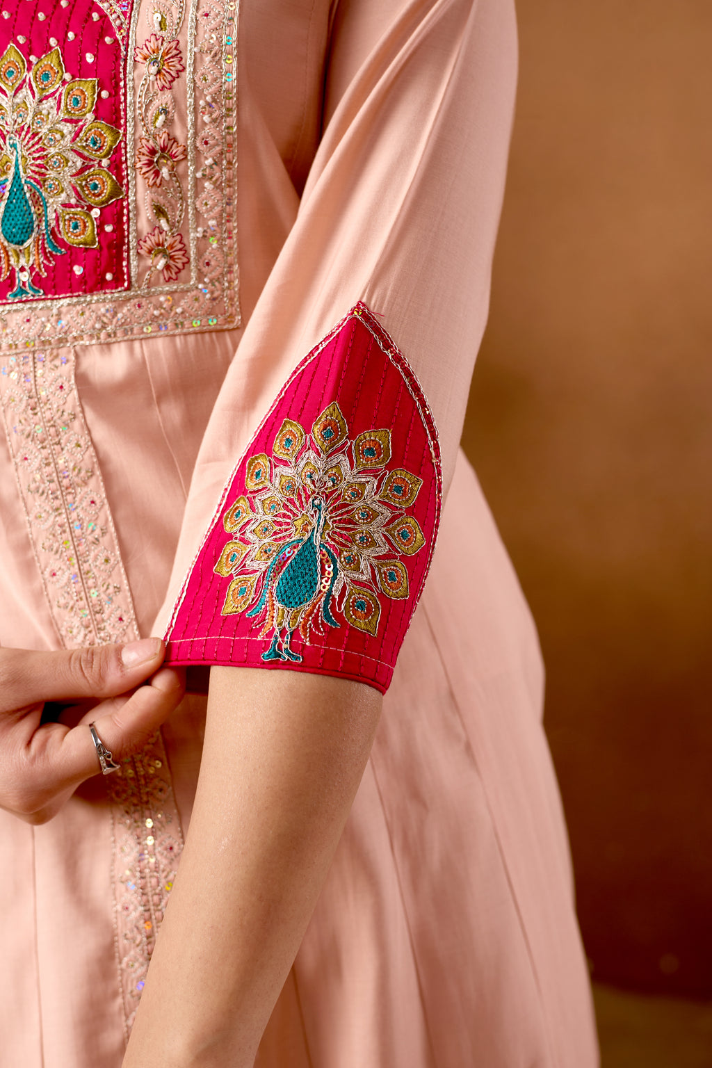 Silk Multi Thread Embroidered Kurti Palazzo With Dupatta