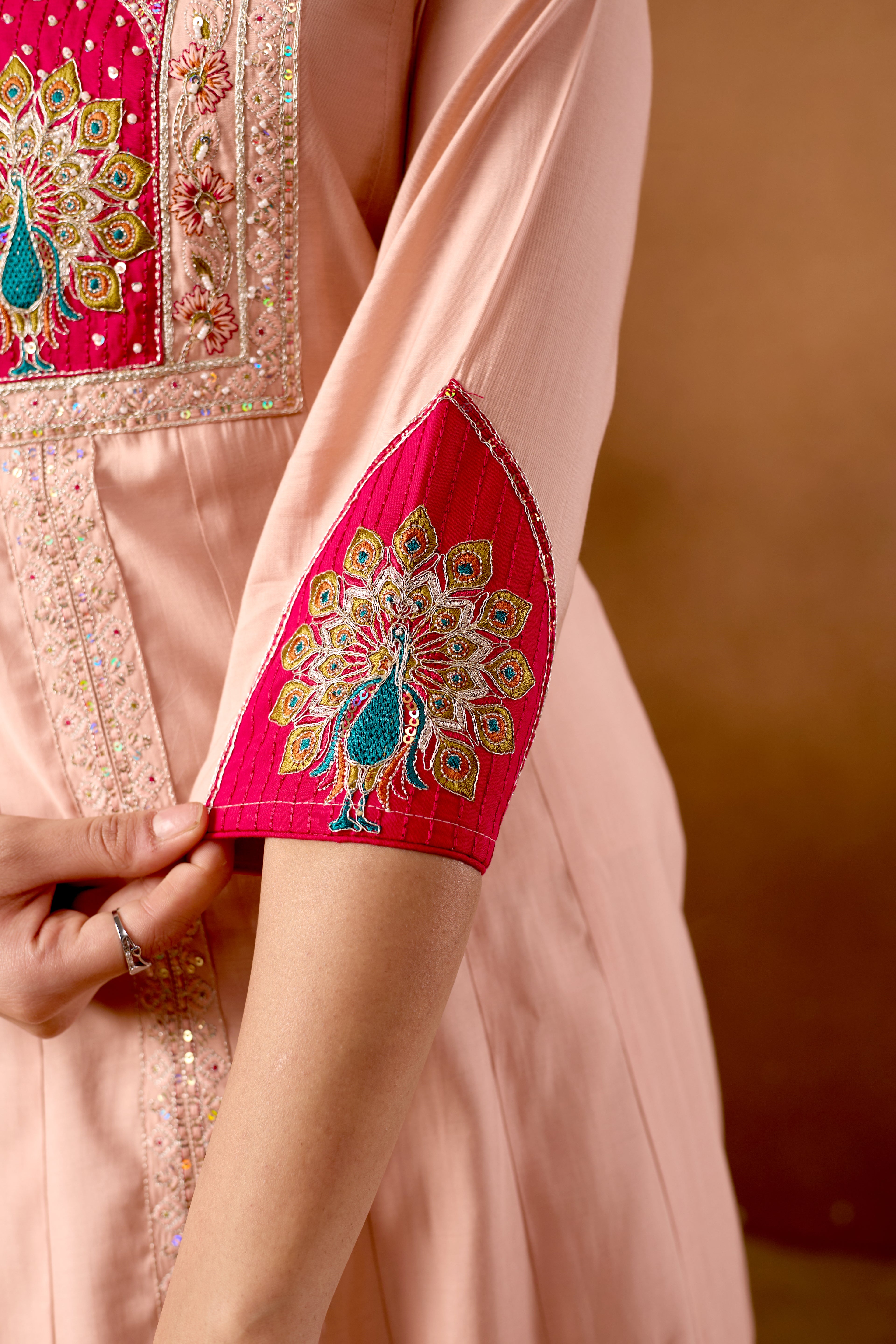 Silk Multi Thread Embroidered Kurti Palazzo With Dupatta