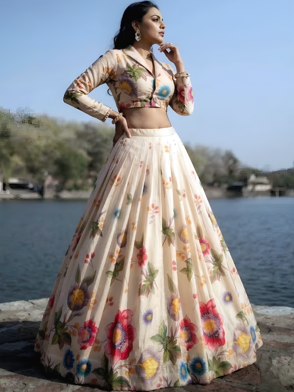 Tussar Silk Floral Printed Lehenga