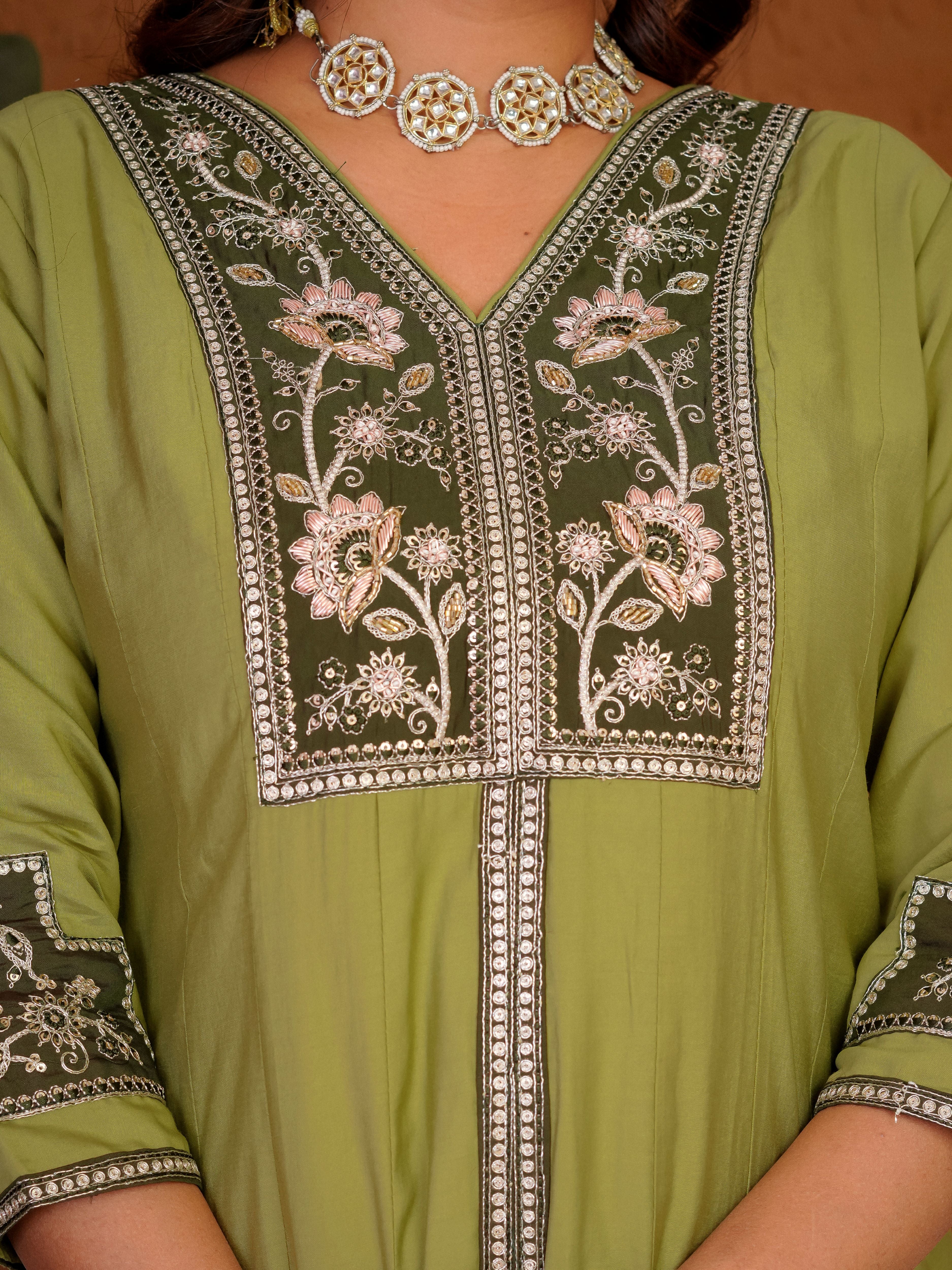 Roman Silk Embroidered Kurti Palazzo With Dupatta