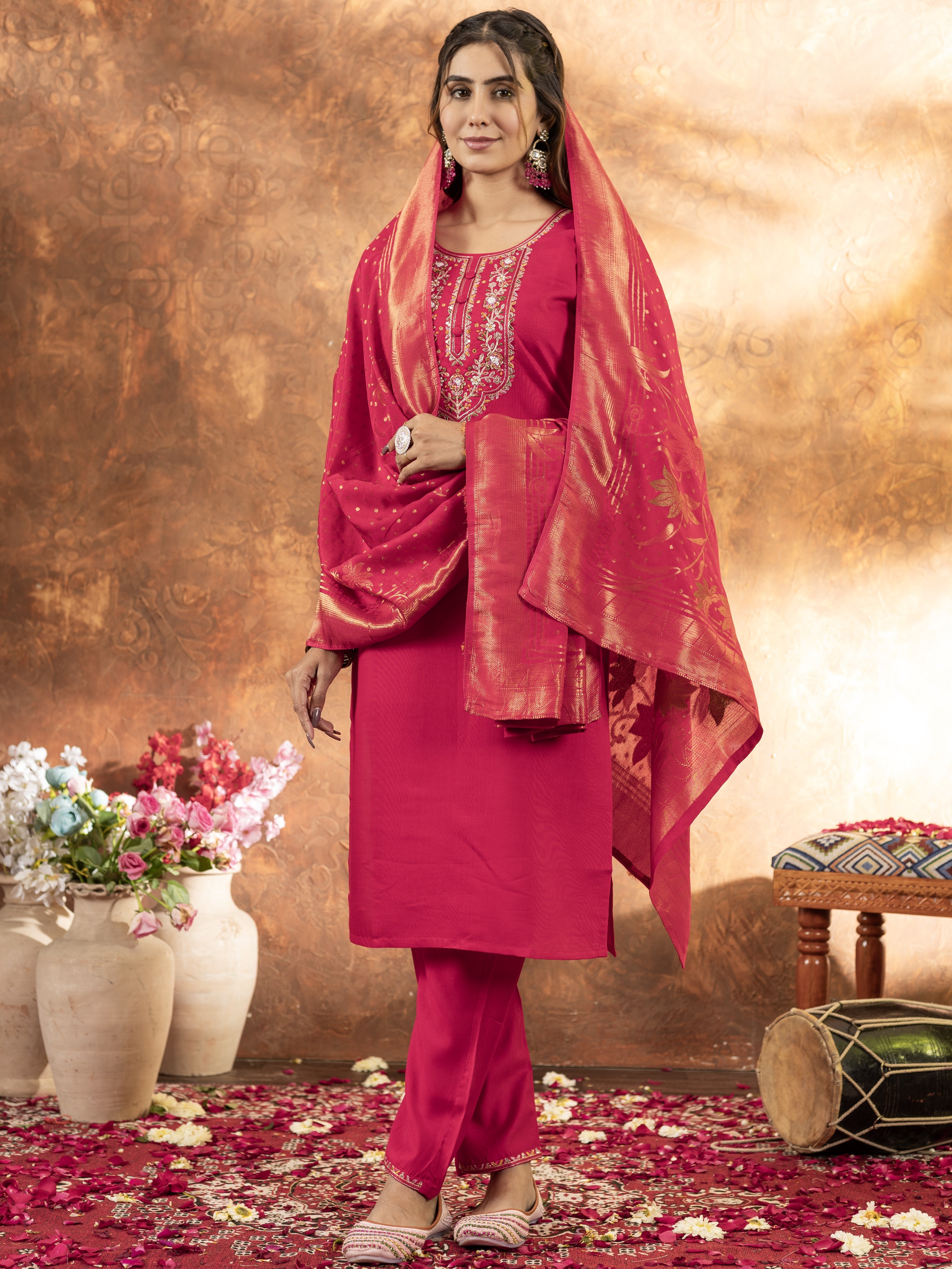 Marina Silk Top Bottom Set For Women