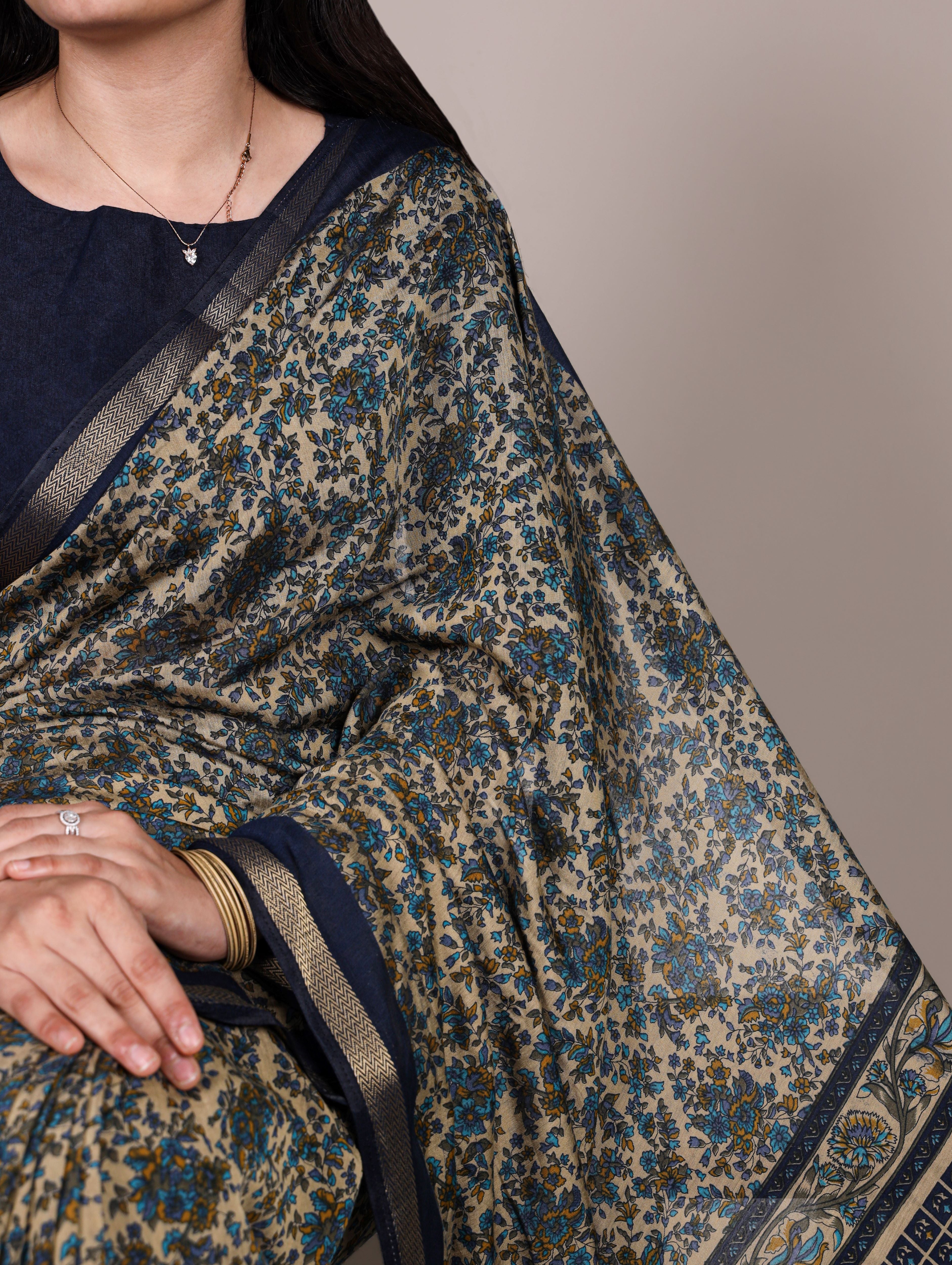 Chanderi Printed Zari Weaving Saree