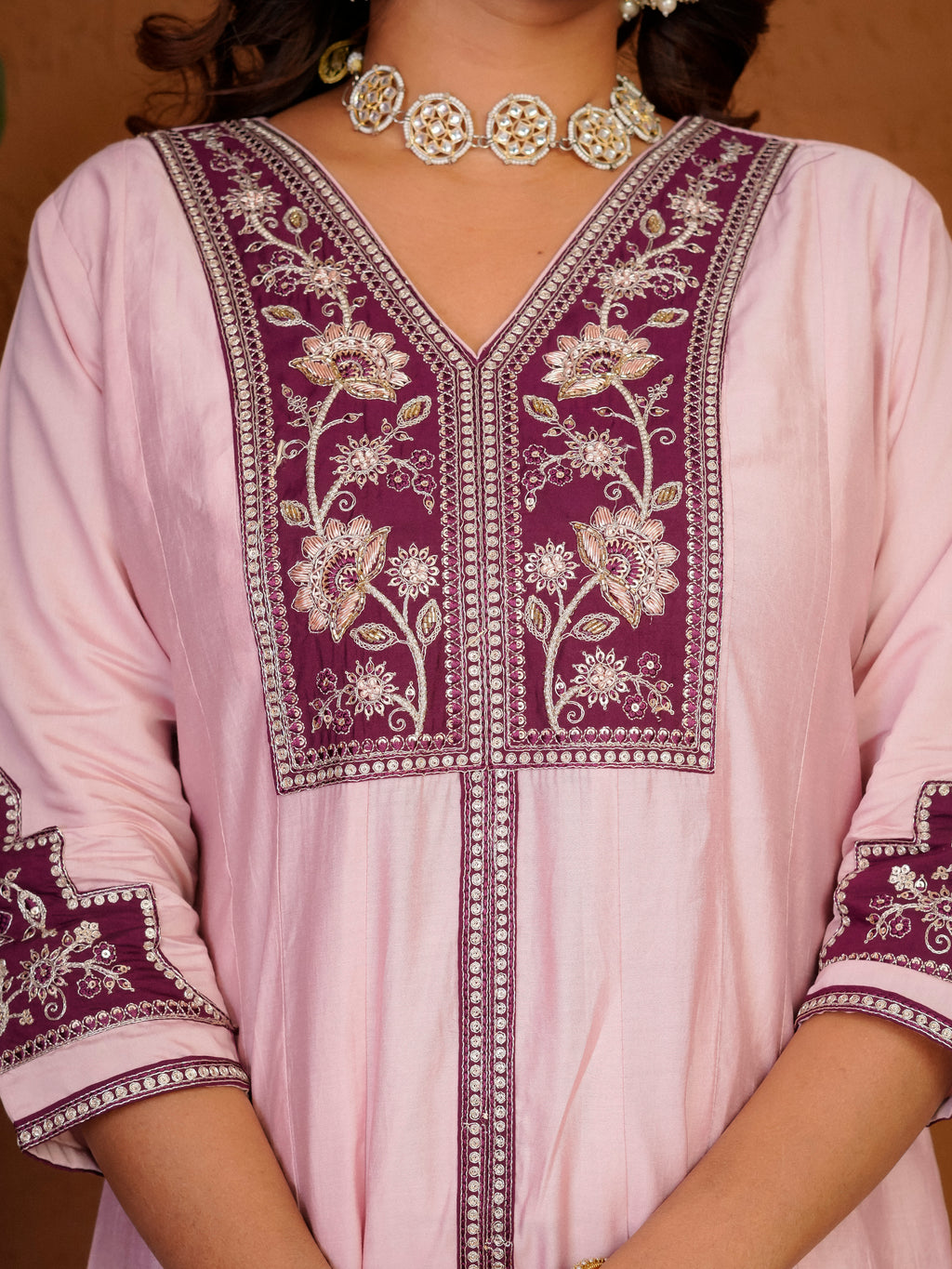 Roman Silk Embroidered Kurti Palazzo With Dupatta